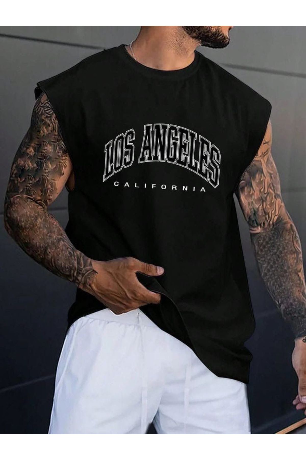 aynewmoda Men's Printed Sleeveless T-Shirt, Sportswear, Oversized T-Shirt