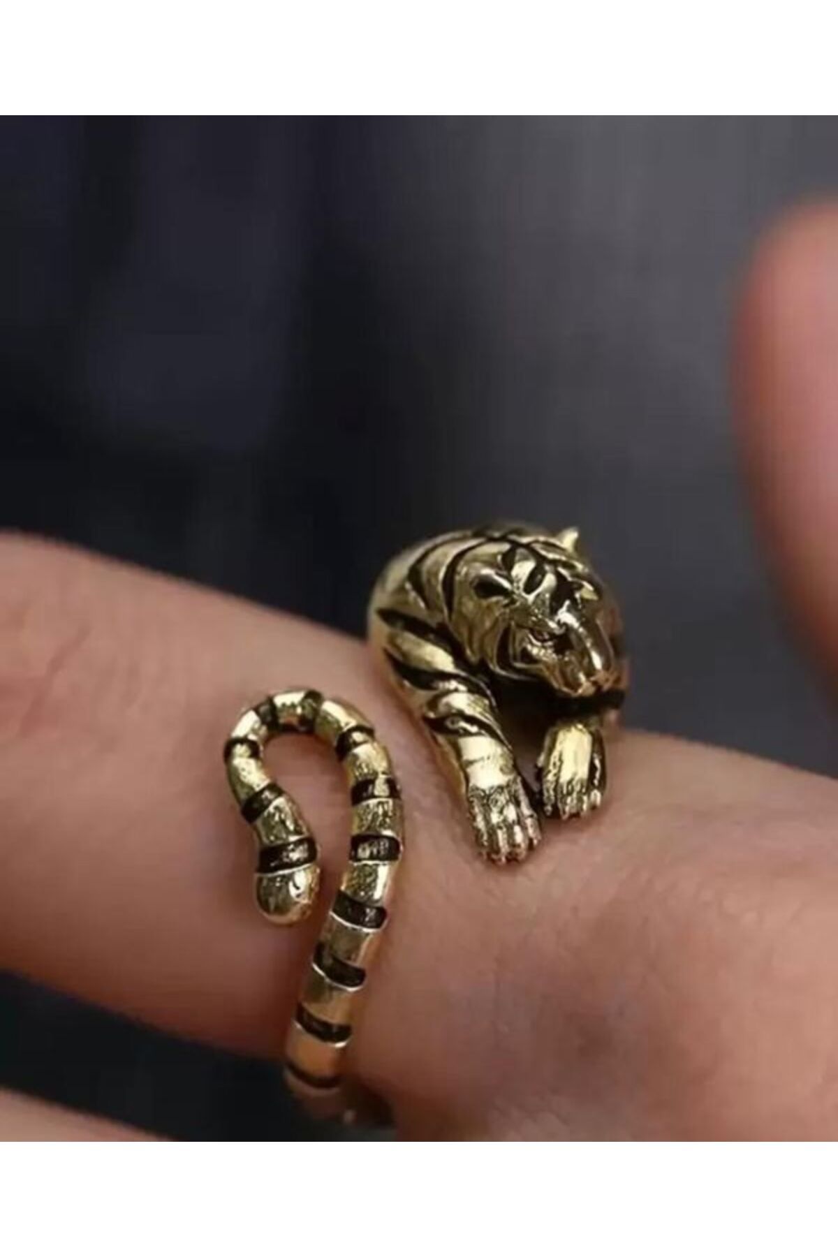 SE Jewellery Collection Selin Ersoy Altın Kaplama Ayarlanabilir Kaplan Figürlü Yüzük