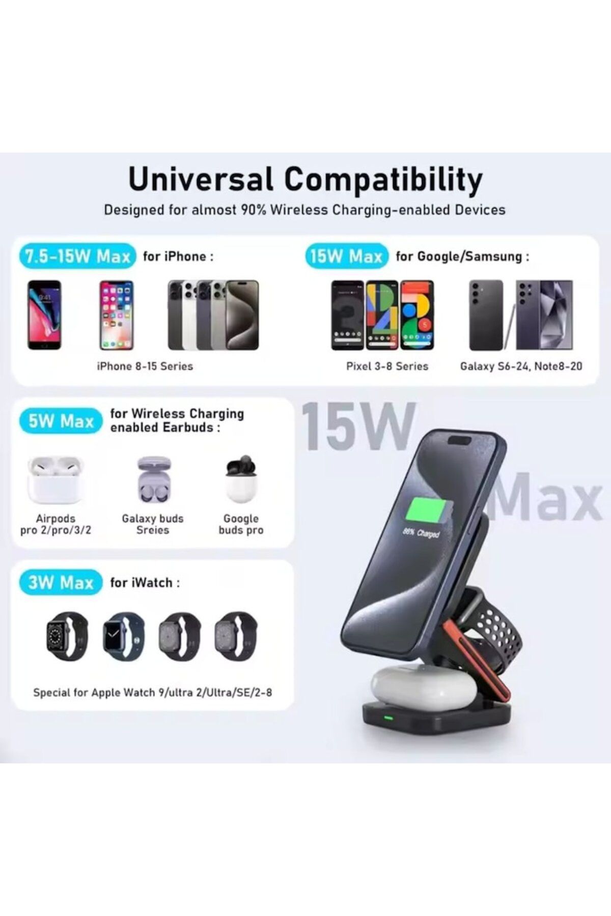 Gtech-Wireless charger, IW30, 3 in 1, 15W, foldable, compatible with magsafe charging, charges 3 devices 3