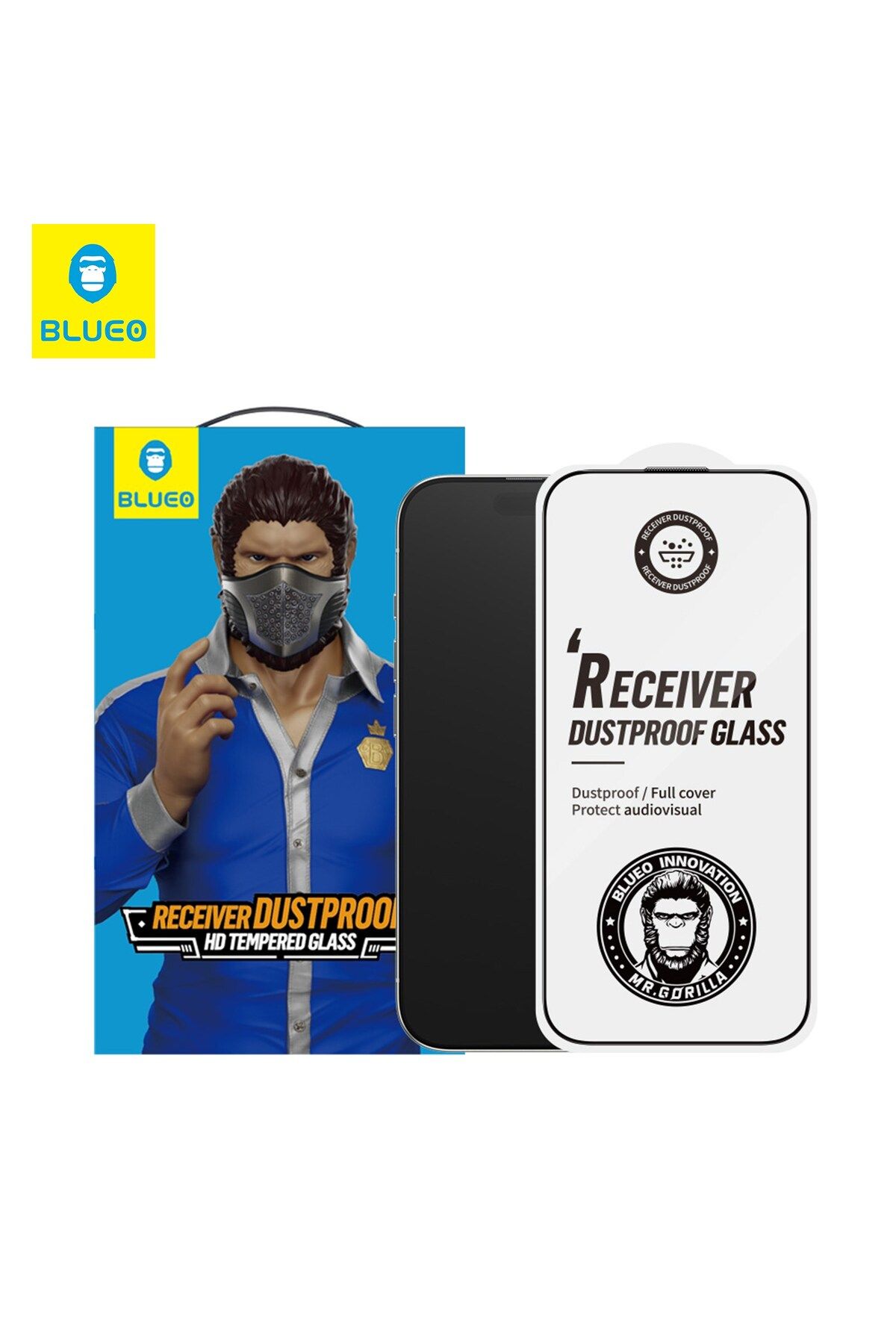 BLUEO Anti-Dust HD iPhone 15 Uyumlu Ahize ve Ekran Toz Çizik Önleyici Cam Ekran Koruyucu