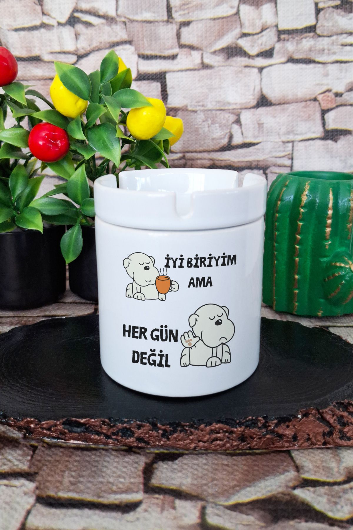 qoeuyl boutique İyi Biriyim Ama Her Gün Değil Eğlenceli Hediyelik Baskılı Seramik Kapaklı Kokusuz Küllük