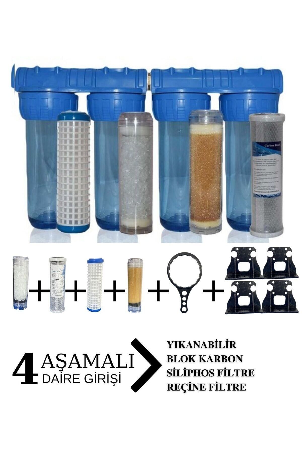 Evora Daire Bina Sayaç Girişi 4 Aşama Arıtma Seti 10" Ağır Kireç Önleyici Yumuşatma Sistemi