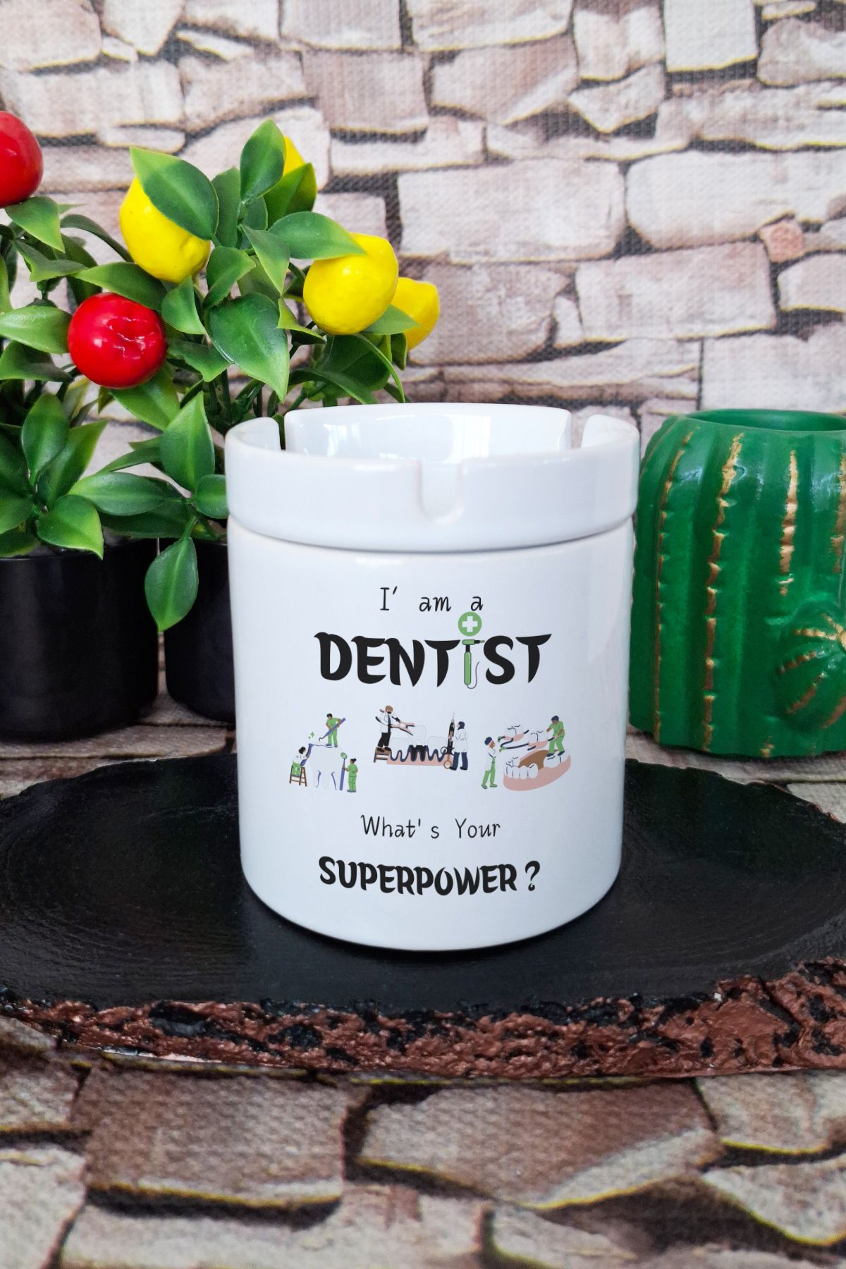 qoeuyl boutique I am a Dentıst Diş Dişçi Diş Hekimi Diş Doktoru Hediyelik Baskılı Seramik Kapaklı Kokusuz Küllük