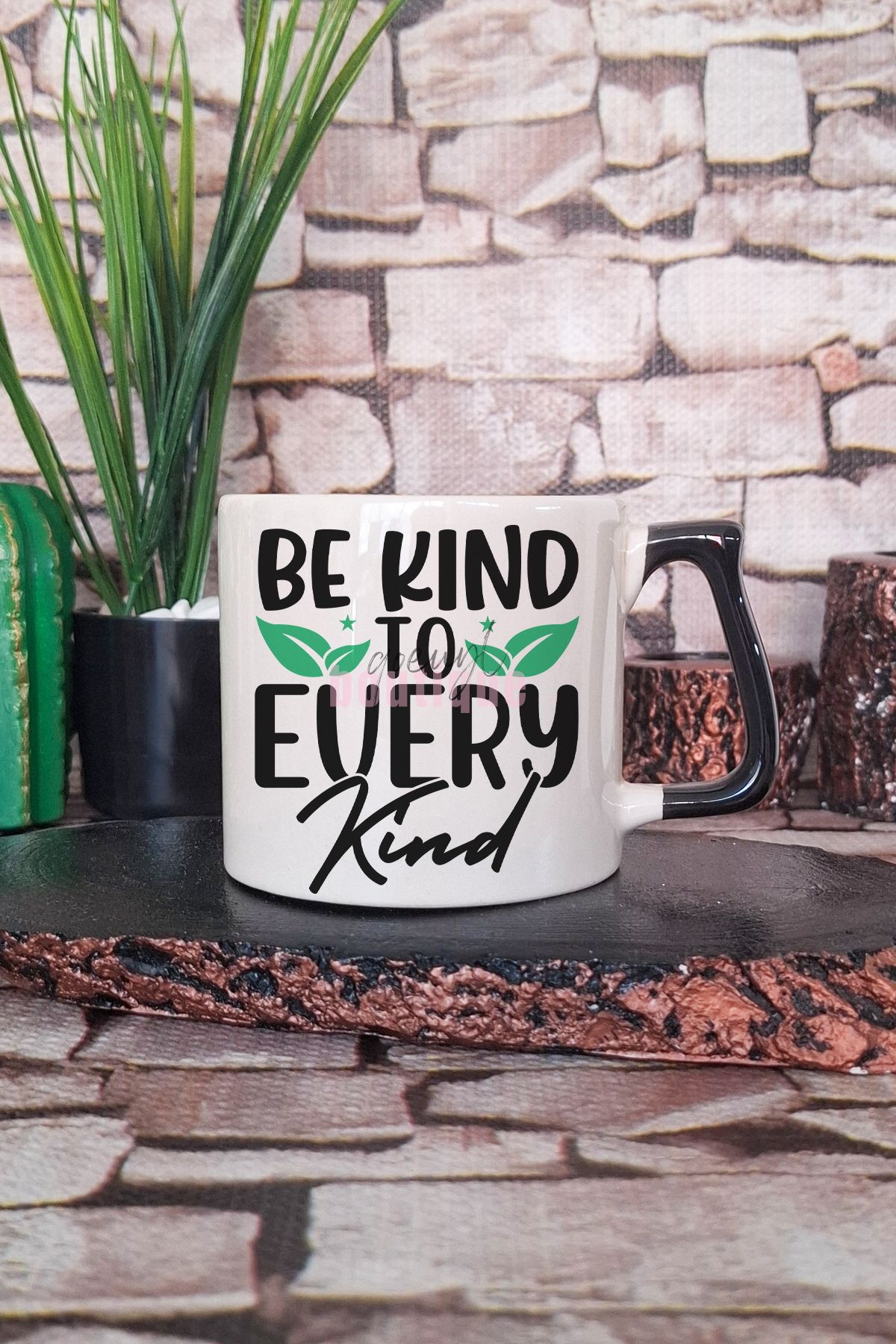 qoeuyl boutique Be Kind Go Vegan Baskılı Hediyelik Kulplu Kupa Bardak