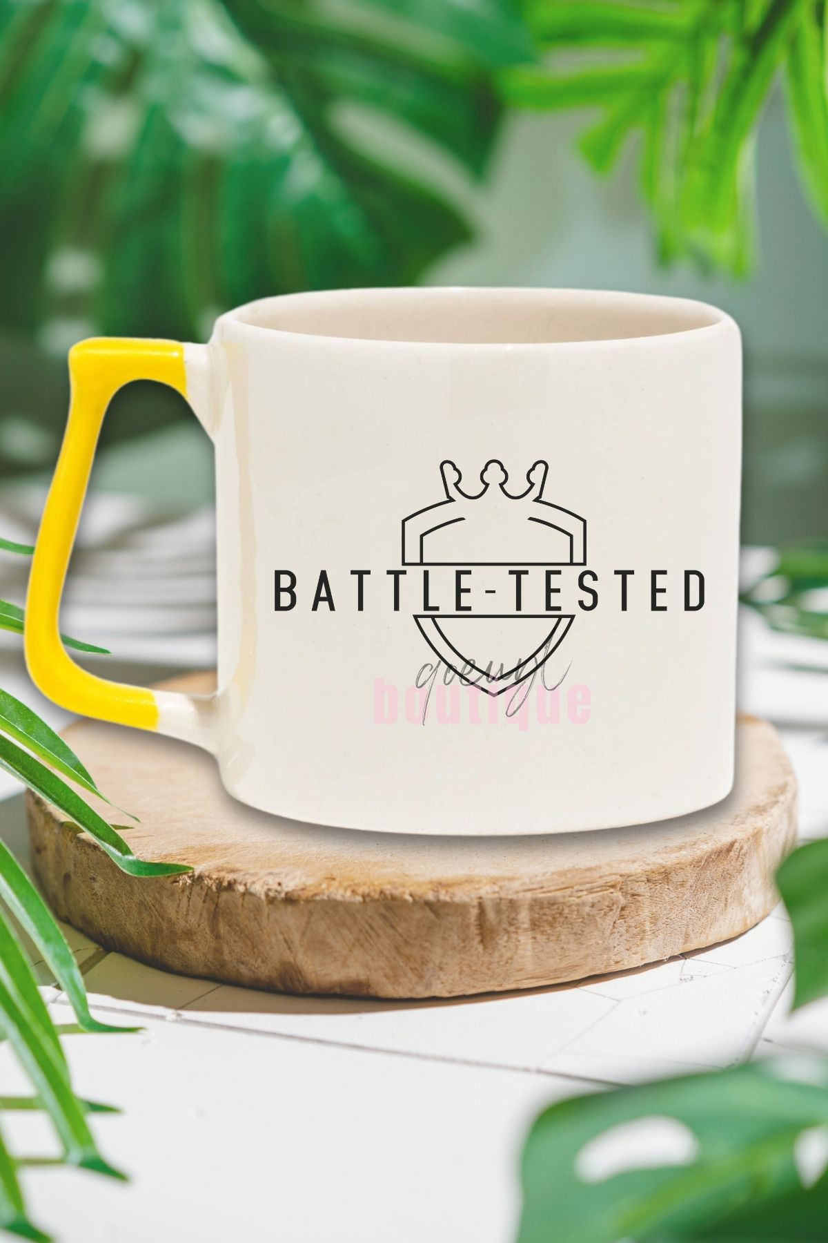 qoeuyl boutique Battle Tested Yazılı Mücadeleci Motivasyon Savaşçı Ruhu Hediyelik Kulplu Kupa Bardak
