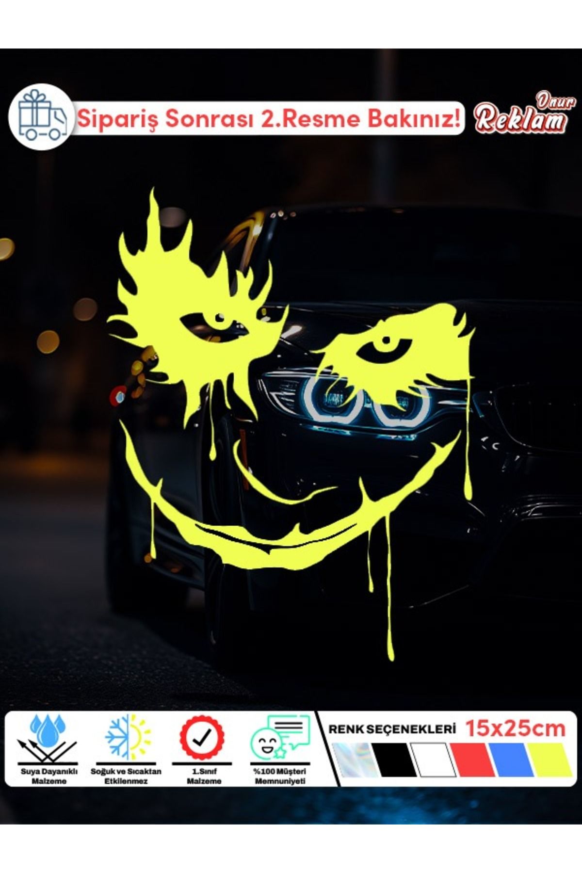 Onur Reklam Joker Gülümseme Araba Stickerı – 15x25 cm Suya Dayanıklı Çıkartma