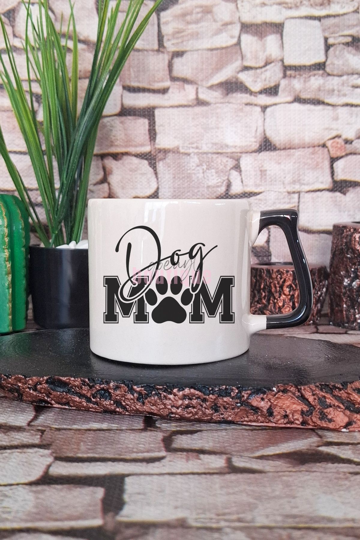 qoeuyl boutique Dog Mom Baskılı Köpek Annesi Köpeksever Hediyelik Kulplu Kupa Bardak