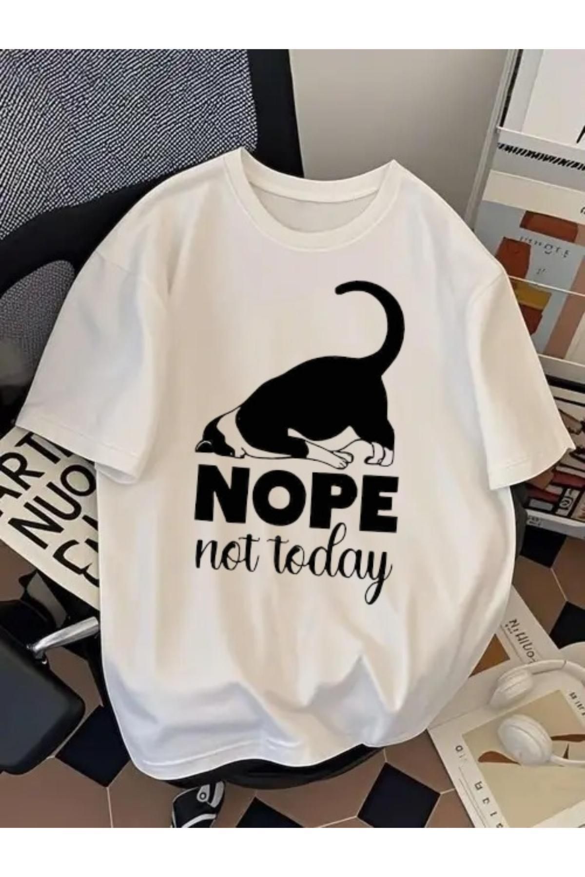 SOHR Unisex Erkek/Kadın Nope Not Today Renkli Baskılı Oversize Pamuklu T-Shirt