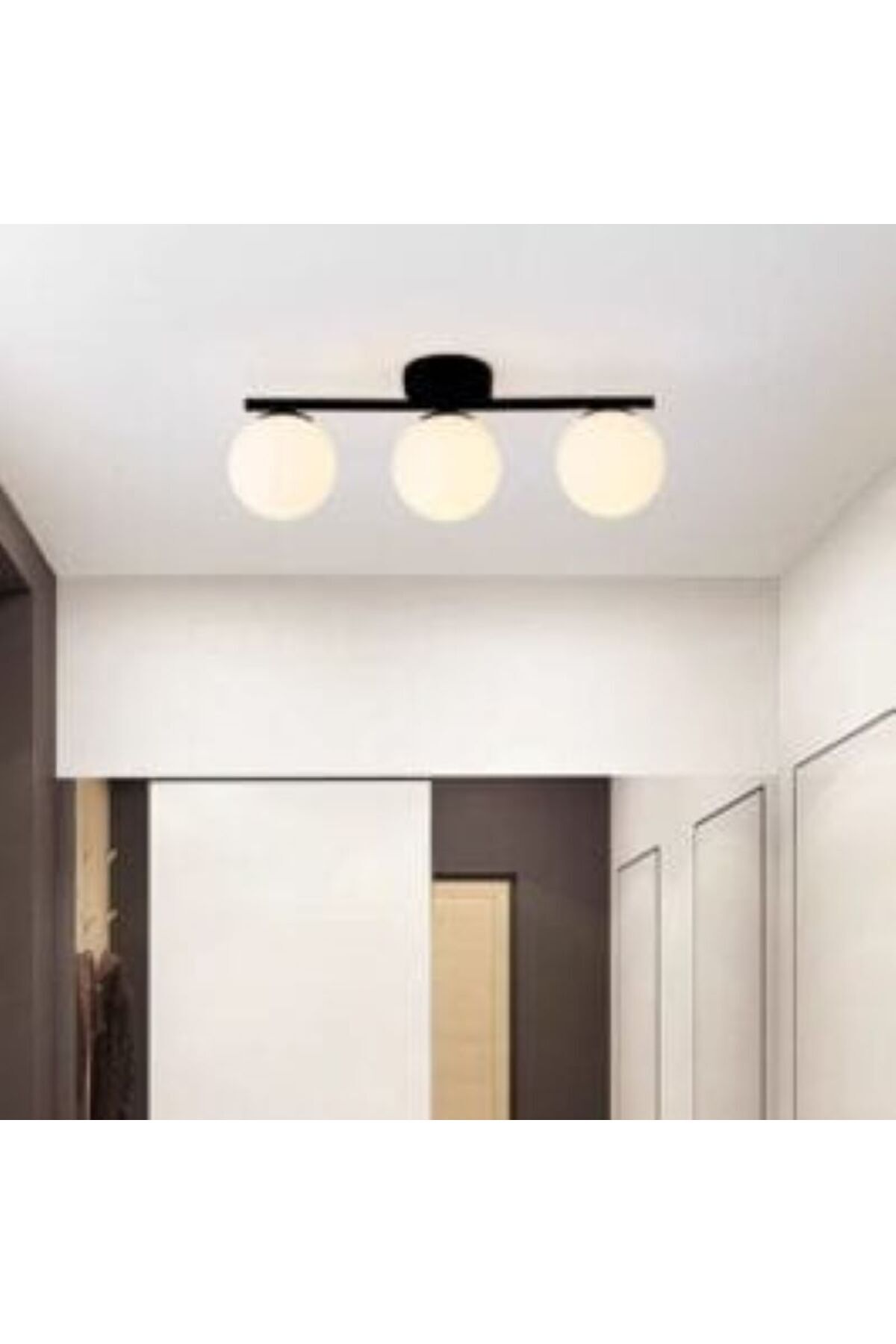 OEM-Black chandelier – with white Moderna globe E27x3 1