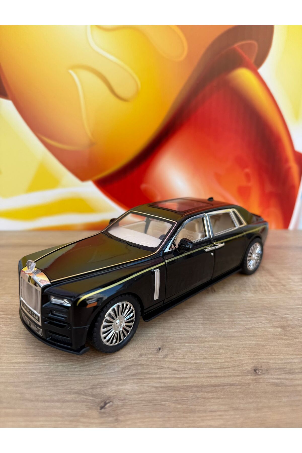 scntoys 1:24 Çek Bırak Işıklı Ve Sesli Metal Rolls Royce Diecast Model Araba Siyah 23CM