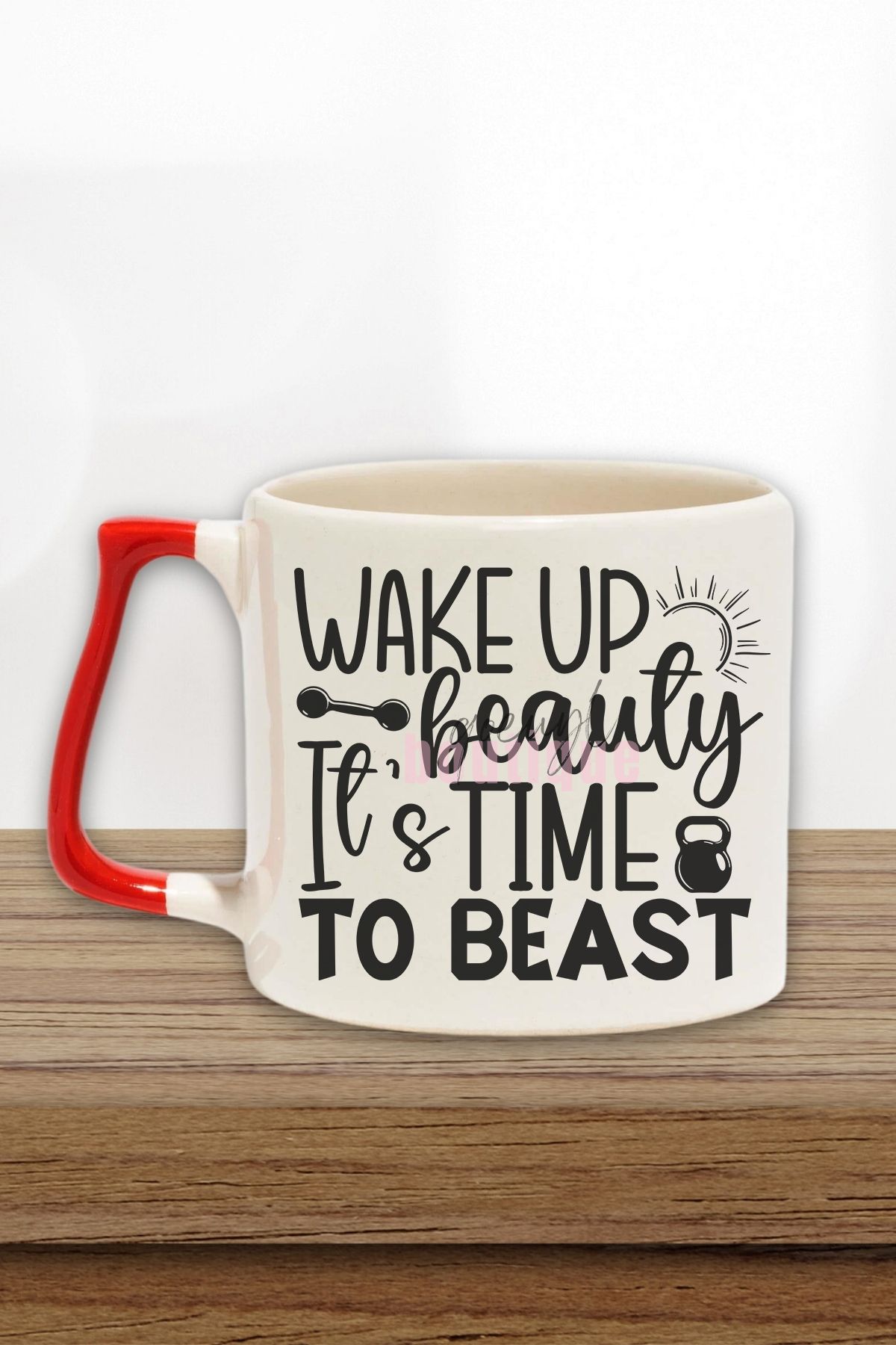 qoeuyl boutique Wake Up Beauty Yazılı Gym Spor Sabah Antrenmanı Güzellik Hediyelik Kulplu Kupa Bardak