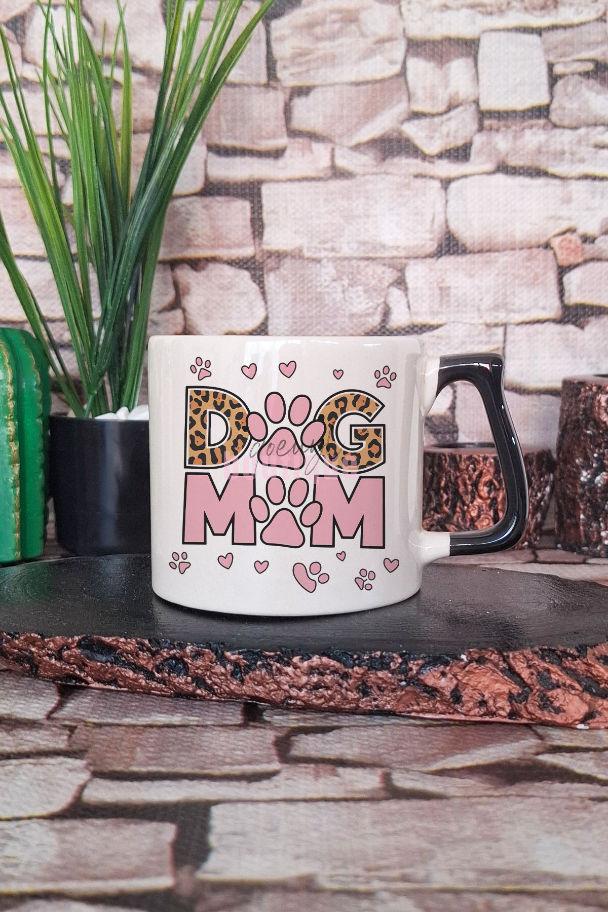 qoeuyl boutique Dog Mom Desenli Köpek Annesi Köpeksever Şık Hediyelik Kulplu Kupa Bardak