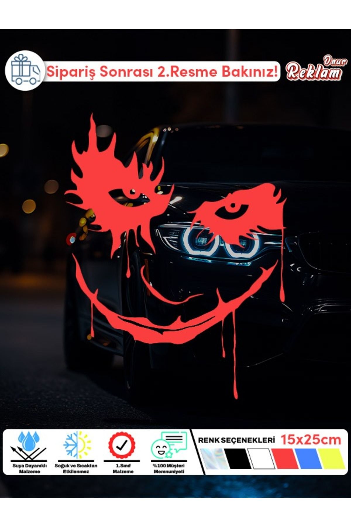 Onur Reklam Joker Gülümseme Araba Stickerı – 15x25 cm Suya Dayanıklı Çıkartma