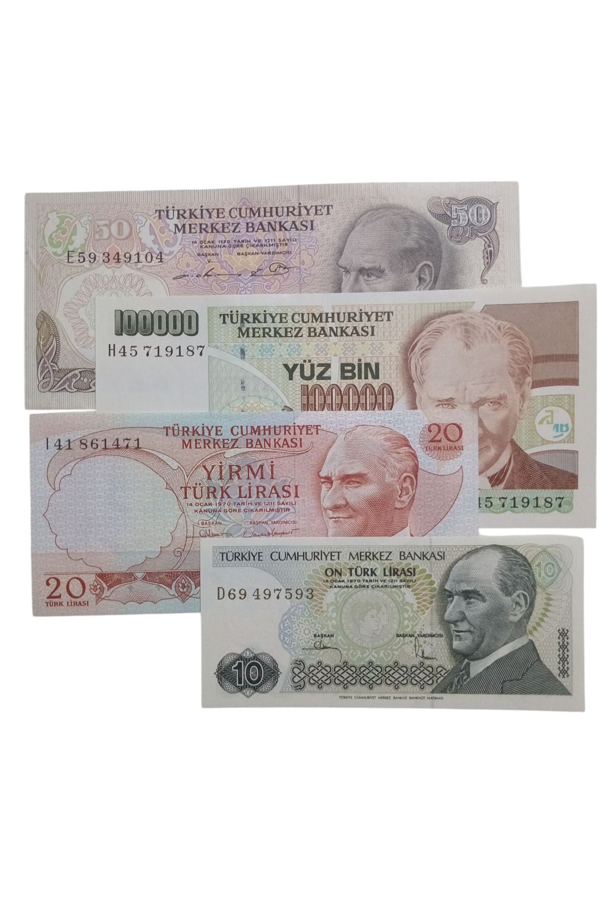 Yediotuz 6. 7. Emisyon 4 Adet Koleksiyon Kağıt Para Koleksiyon Başlangıç Setleri Antika Darpane Hobi Hediye
