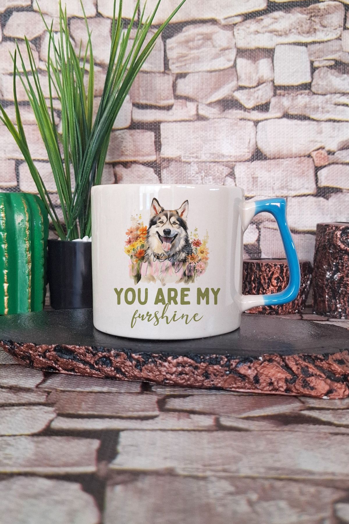 qoeuyl boutique You Are My Sunshine Baskılı Köpeksever Hediyelik Kulplu Kupa Bardak