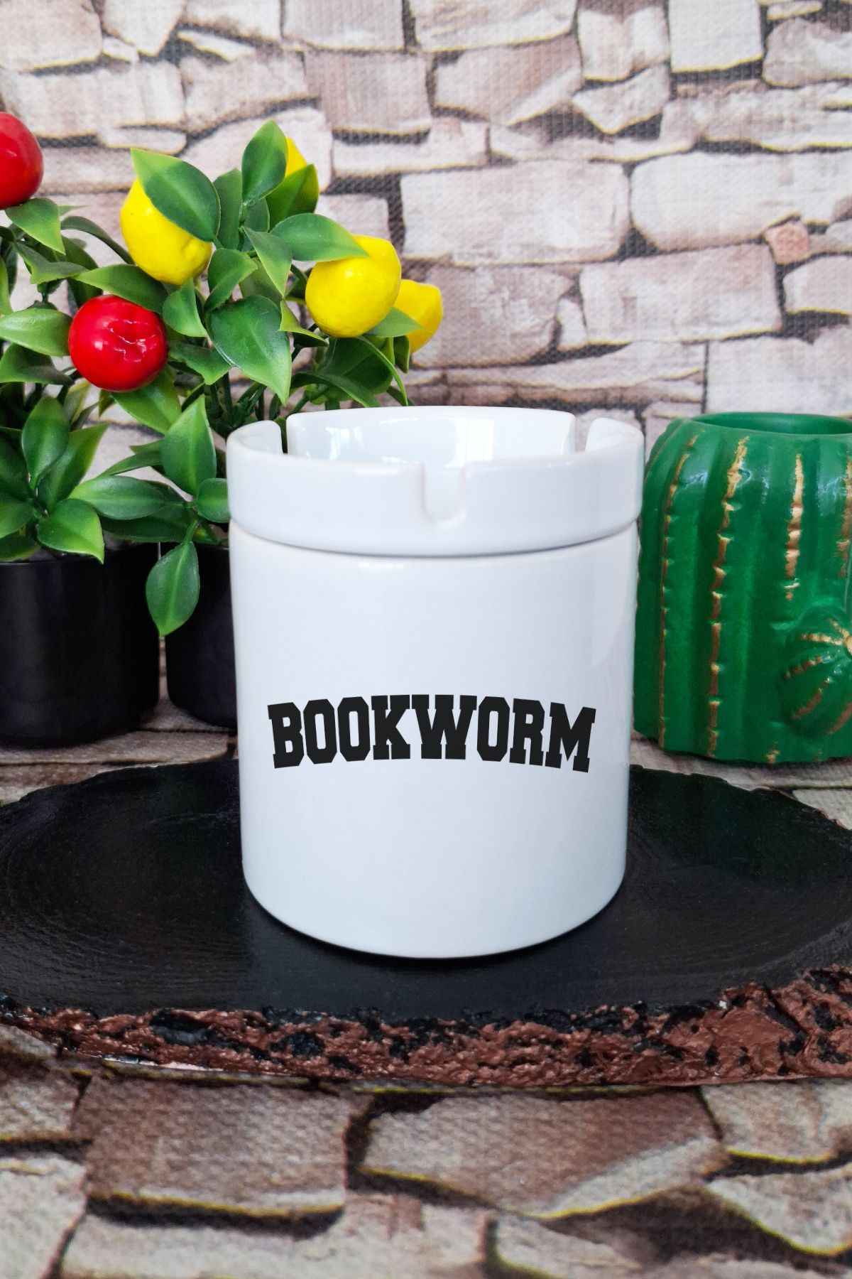 qoeuyl boutique Bookworm Kitap Severler İçin Özel Hediyelik Baskılı Seramik Kapaklı Kokusuz Küllük