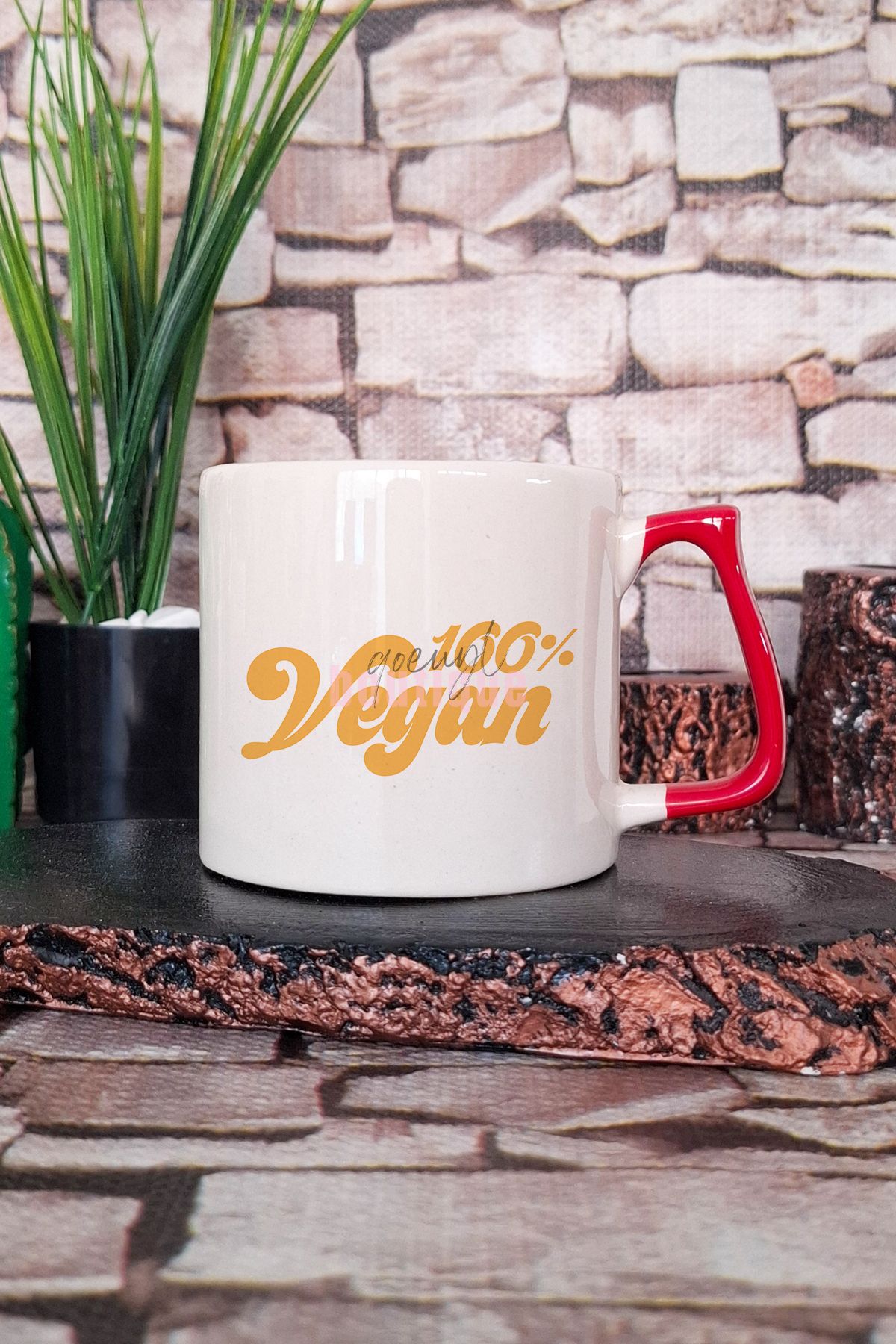 qoeuyl boutique 100% Vegan Yazılı Hediyelik Kulplu Kupa Bardak