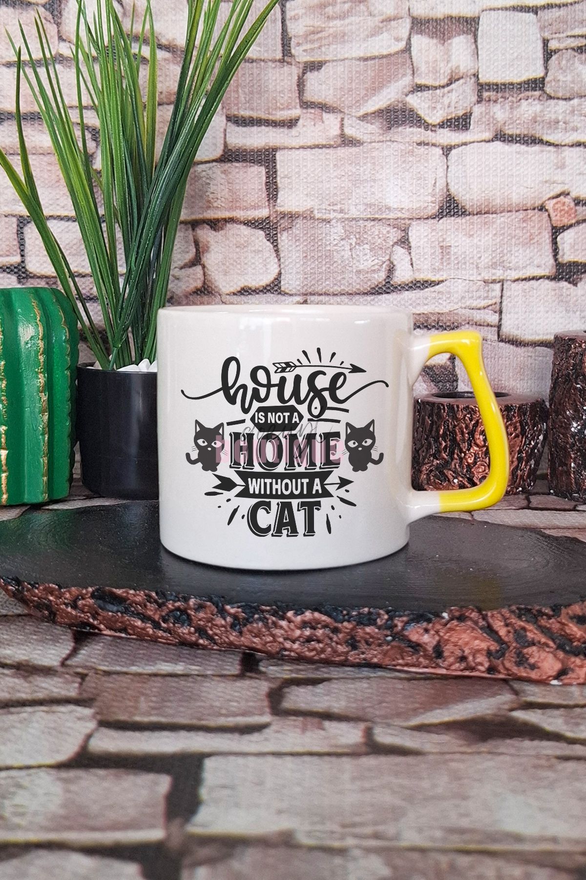 qoeuyl boutique House Is Not A Home Without A Cat Yazılı Kedisever Sözü Hediyelik Kulplu Kupa Bardak