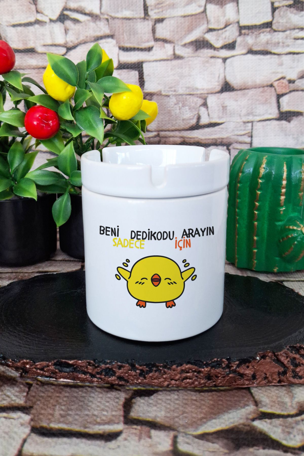 qoeuyl boutique Beni Sadece Dedikodu İçin Arayın Eğlenceli Komik Hediyelik Baskılı Seramik Kapaklı Kokusuz Küllük