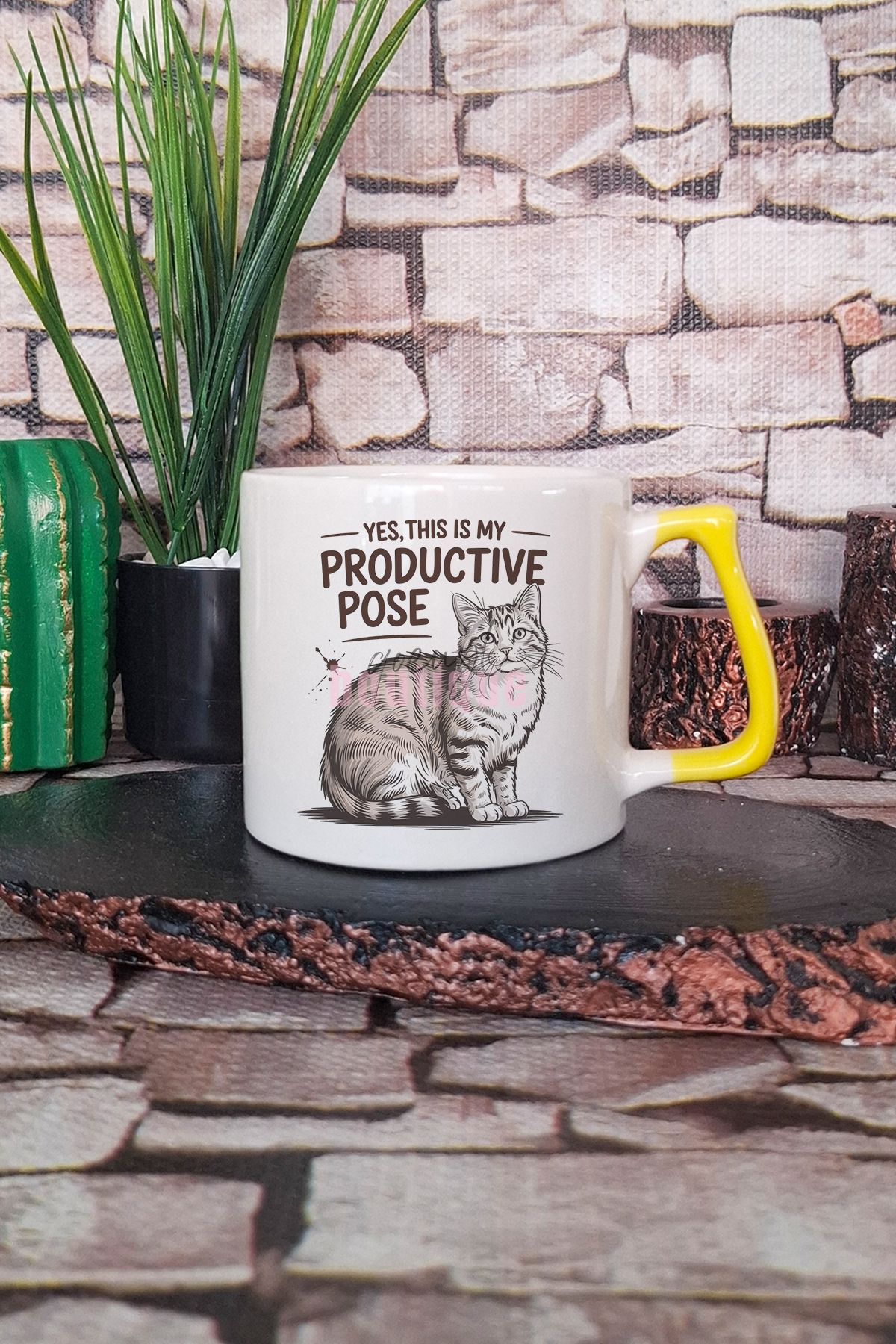 qoeuyl boutique Kedi Komik Esprili Kedisever Kedi Sahibi Eğlenceli Hediyelik Kulplu Kupa Bardak