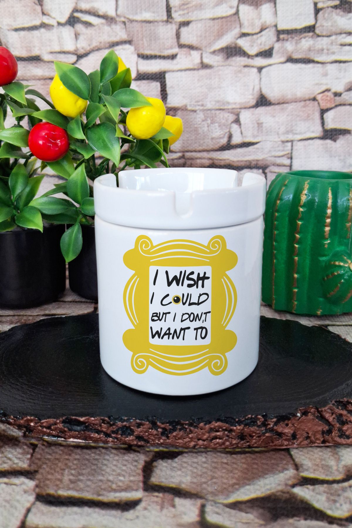 qoeuyl boutique I Wish I Could But I DonT Know Phoebe Friends Baskılı Seramik Kapaklı Kokusuz Küllük
