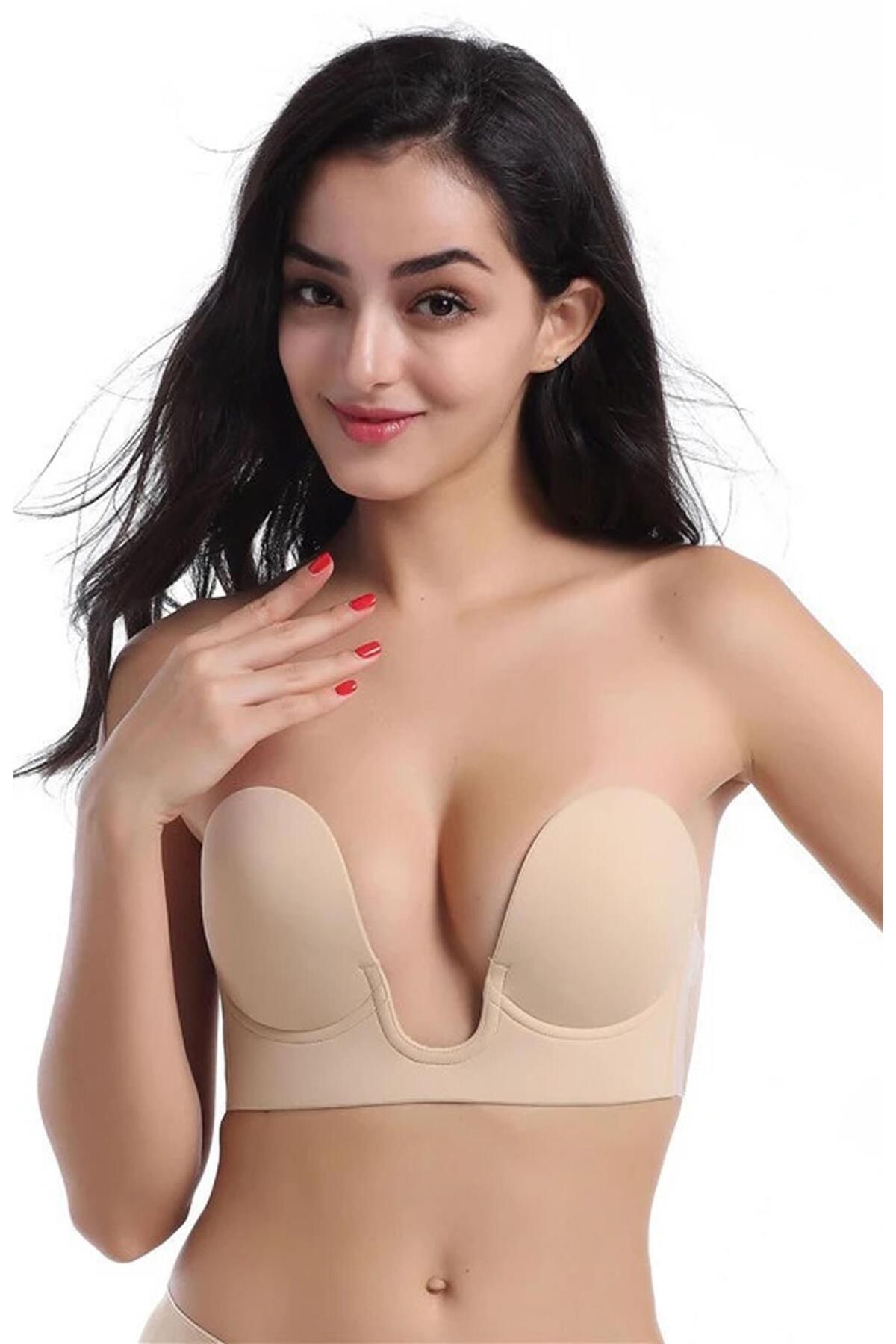 Marjill Desteksiz Balenli Mikrofiber Askısız Straplez Push Up Hayalet Silikonlu Sütyen