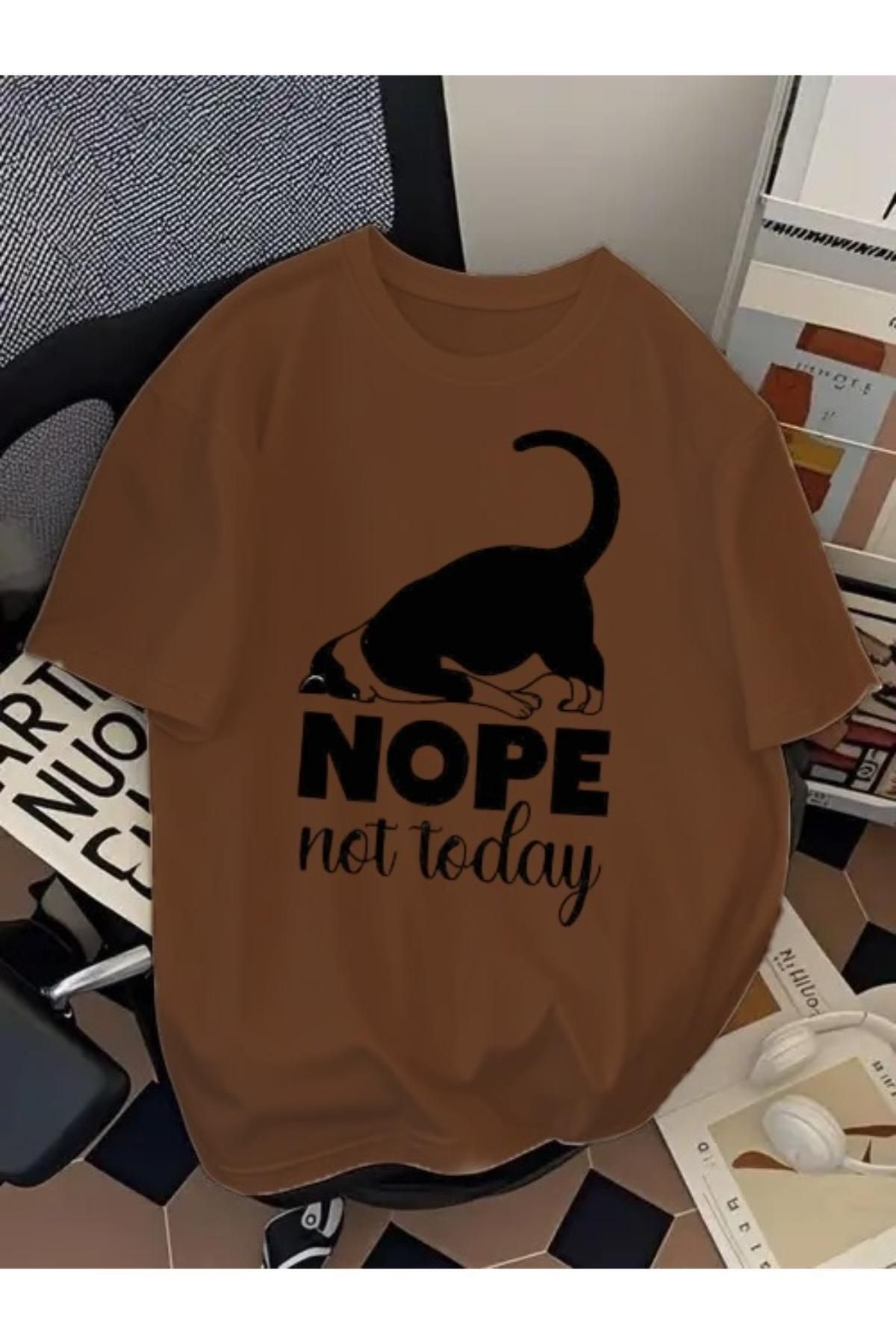 SOHR Unisex Erkek/Kadın Nope Not Today Renkli Baskılı Oversize Pamuklu T-Shirt