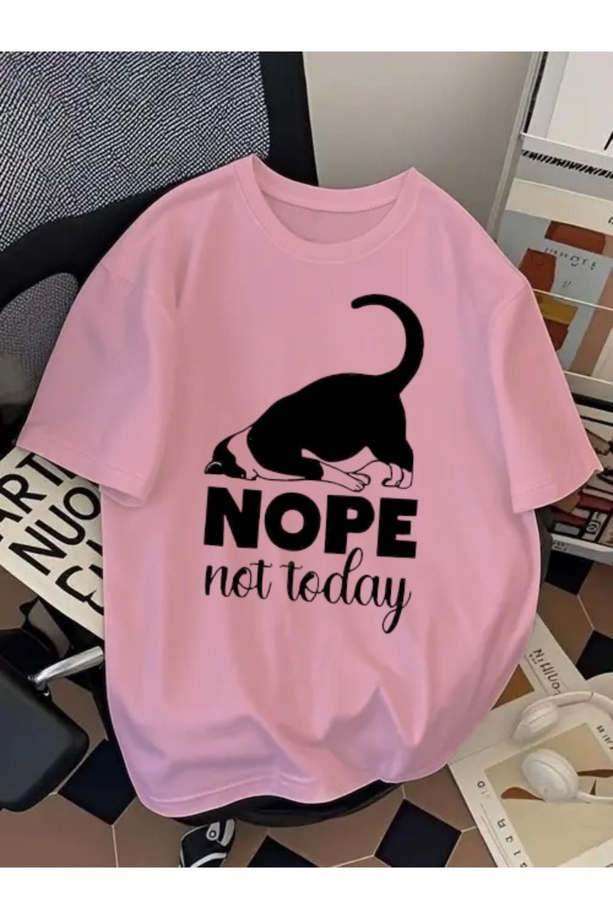 SOHR Unisex Erkek/Kadın Nope Not Today Renkli Baskılı Oversize Pamuklu T-Shirt