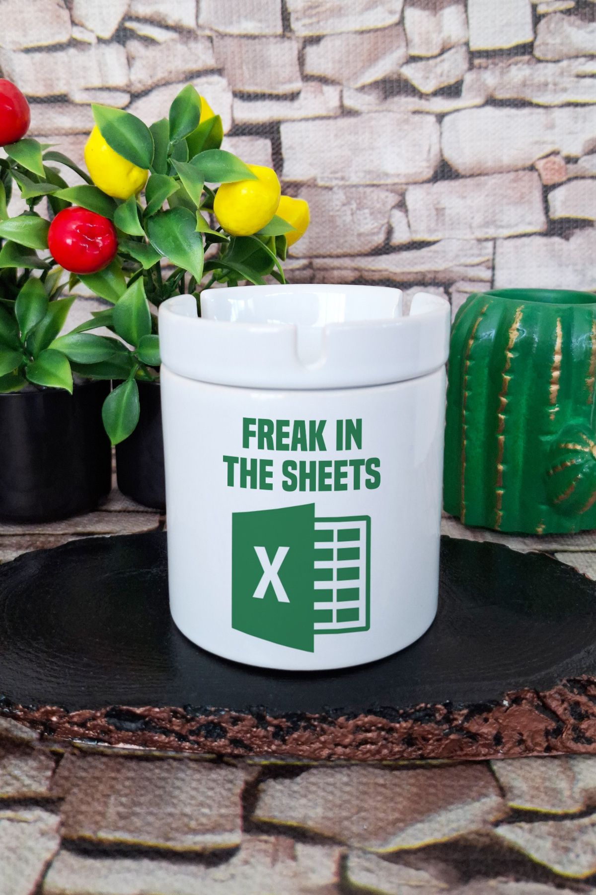 qoeuyl boutique Freak In The Sheets Muhasebe Excel Hediye Baskılı Seramik Kapaklı Kokusuz Küllük