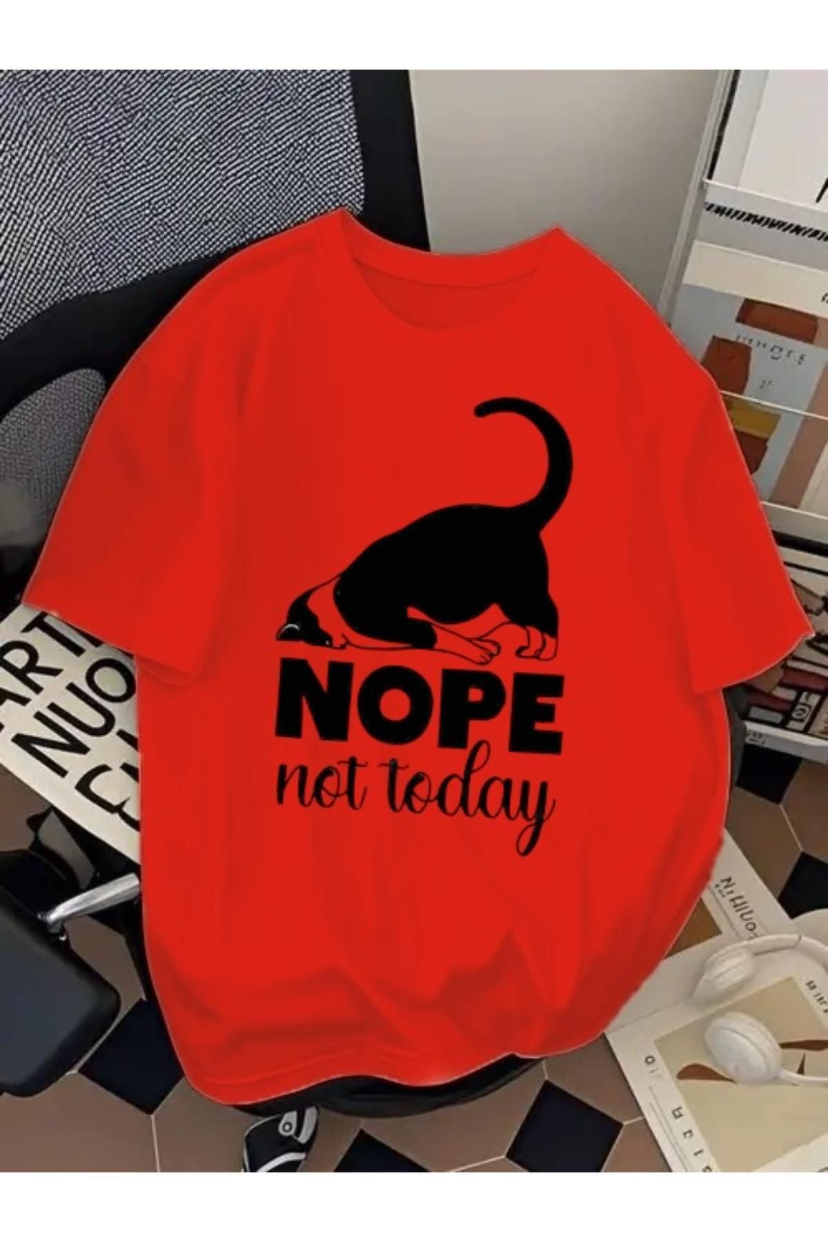 SOHR Unisex Erkek/Kadın Nope Not Today Renkli Baskılı Oversize Pamuklu T-Shirt