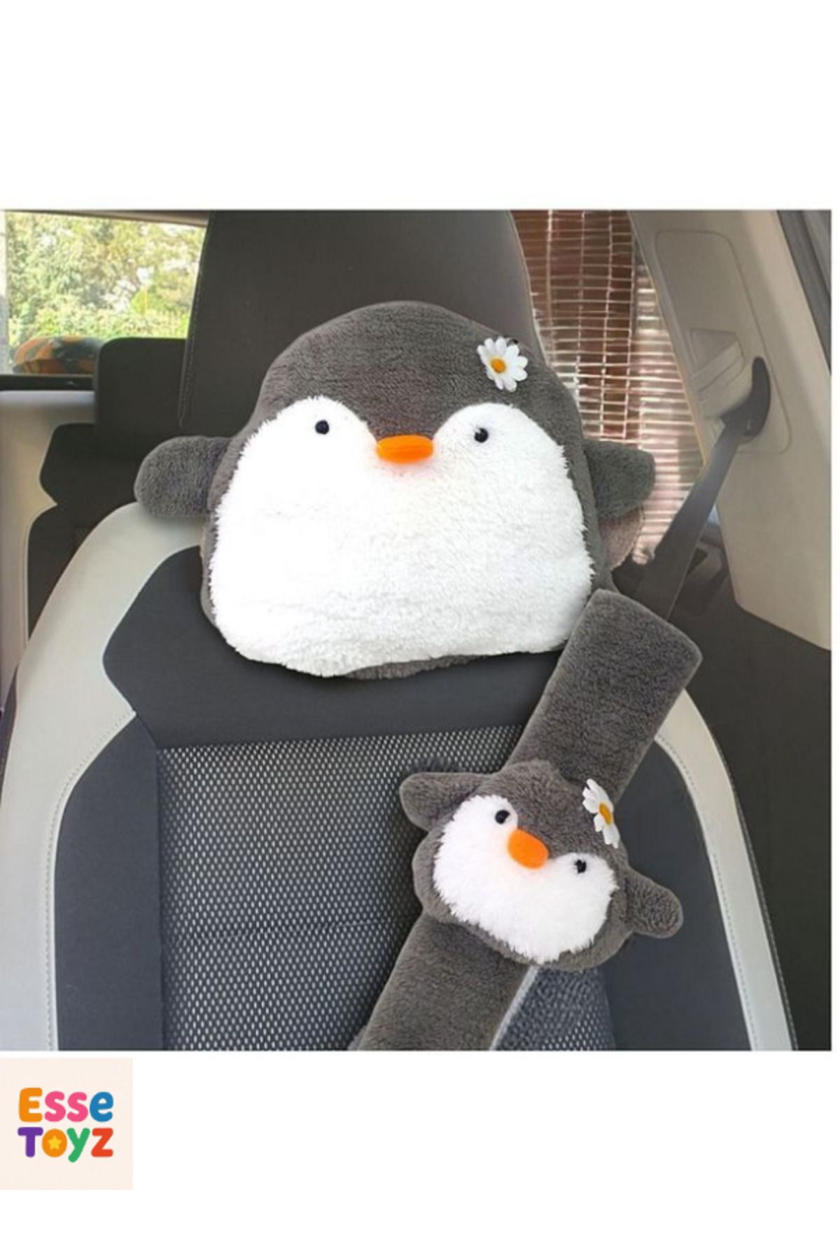 Kids Neşeli Penguen Araba Yastığı ve Emniyet Kemeri Kılıfı İkili Set
