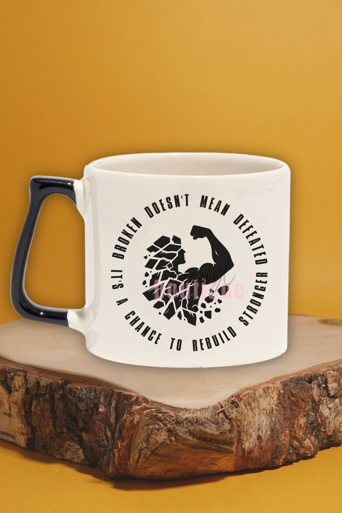 qoeuyl boutique Broken Doesn't Mean Defeated Yazılı Motivasyon Güç Sözü Hediyelik Kulplu Kupa Bardak