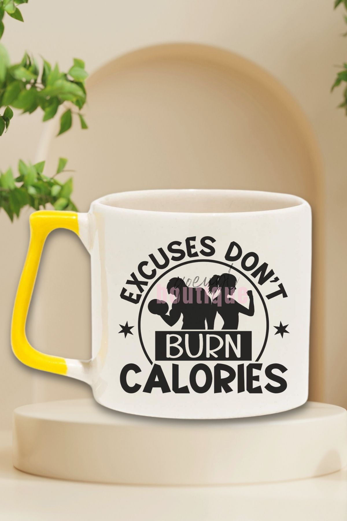 qoeuyl boutique Excuses Don't Burn Calories Yazılı Gym Spor Kalori Hediyelik Kulplu Kupa Bardak