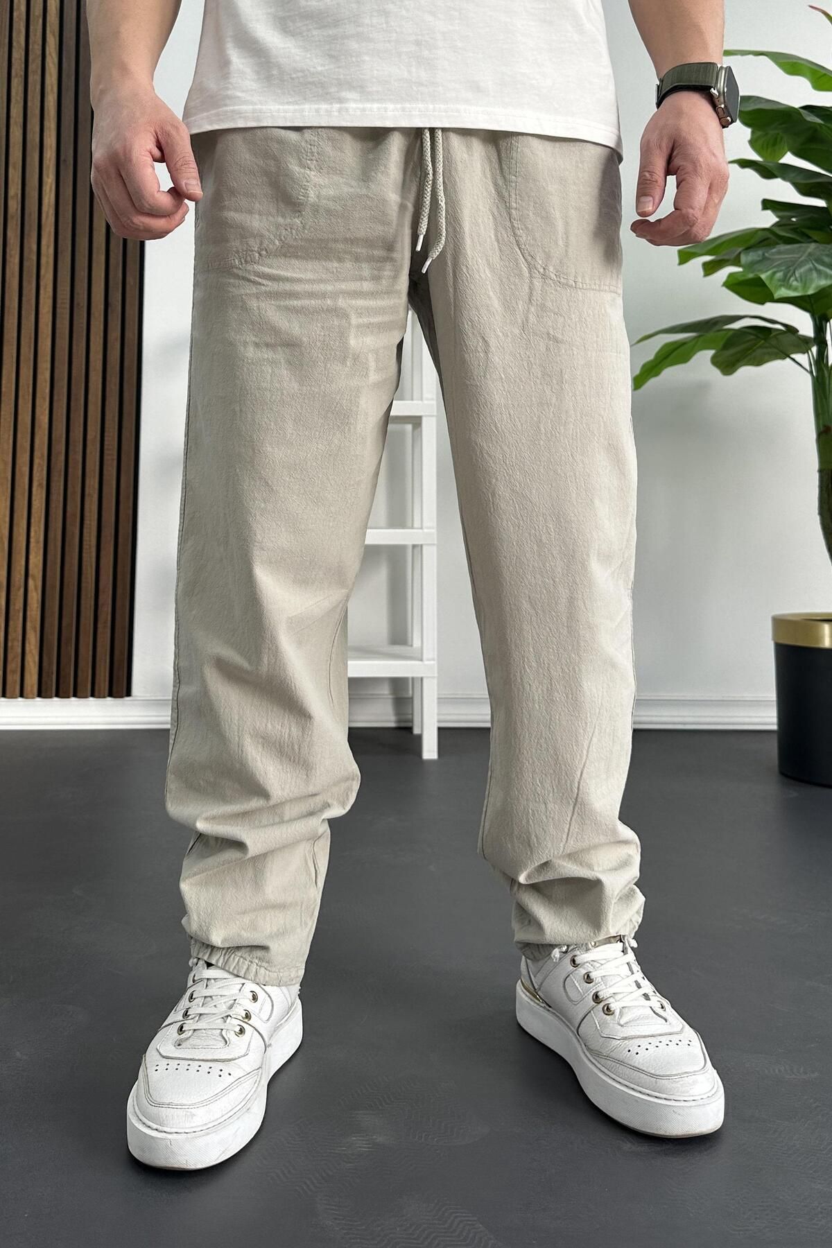Butik Erkek Baggy Kalıp Pantolon Bej Edw130