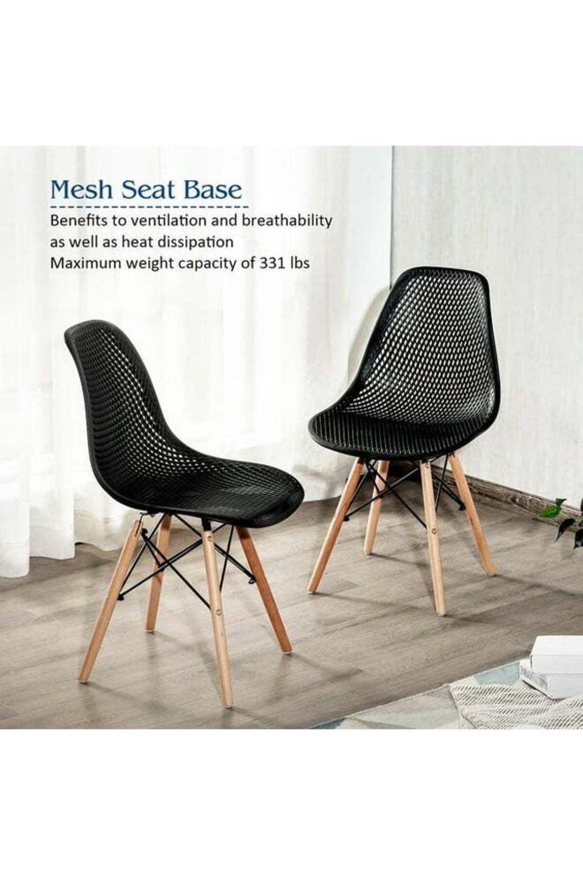 Taimi-Pack of 2 Plastic Chair with Wooden Legs for Office Dining Kitchen Living Room Black 70x40x40cm 8
