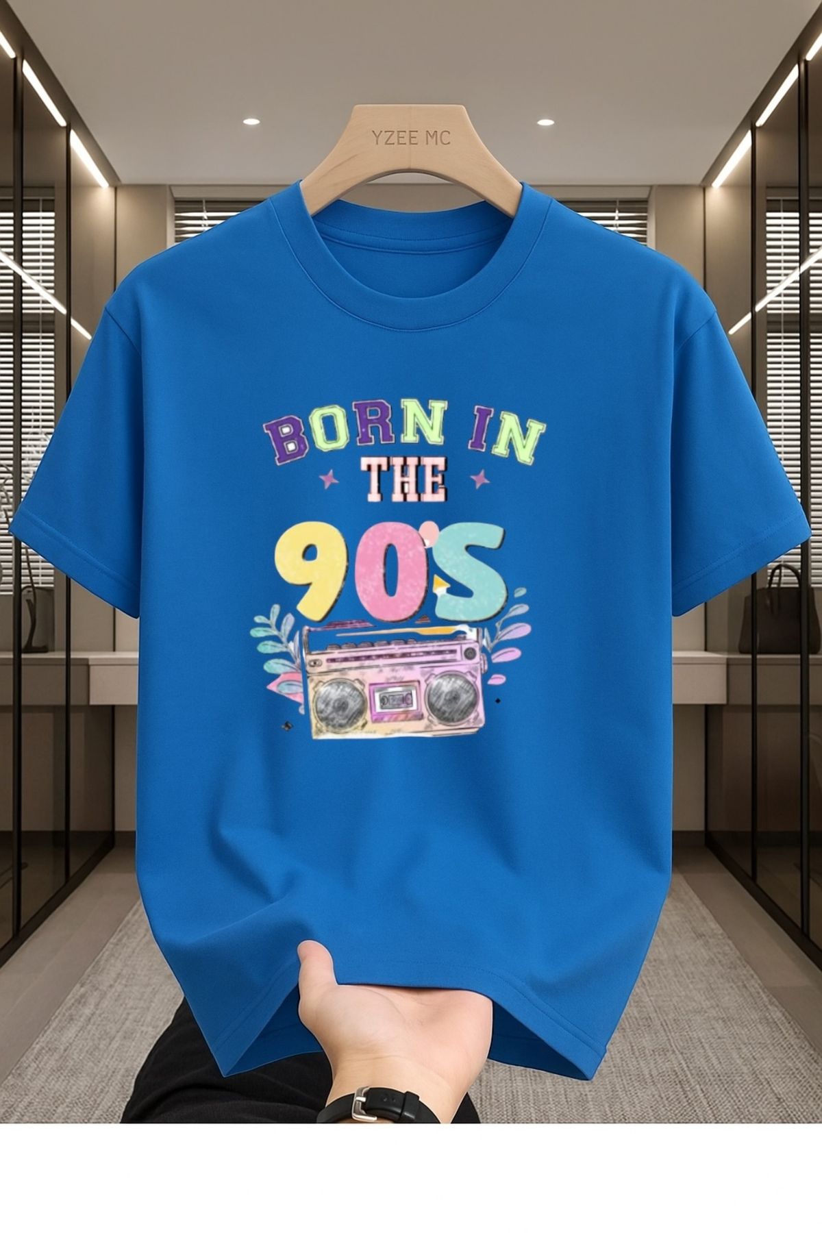 Madali Boutique Bron in The 90s Baskılı Unisex Bisiklet Yaka Pamuk Oversize Boyfriend T-Shirt
