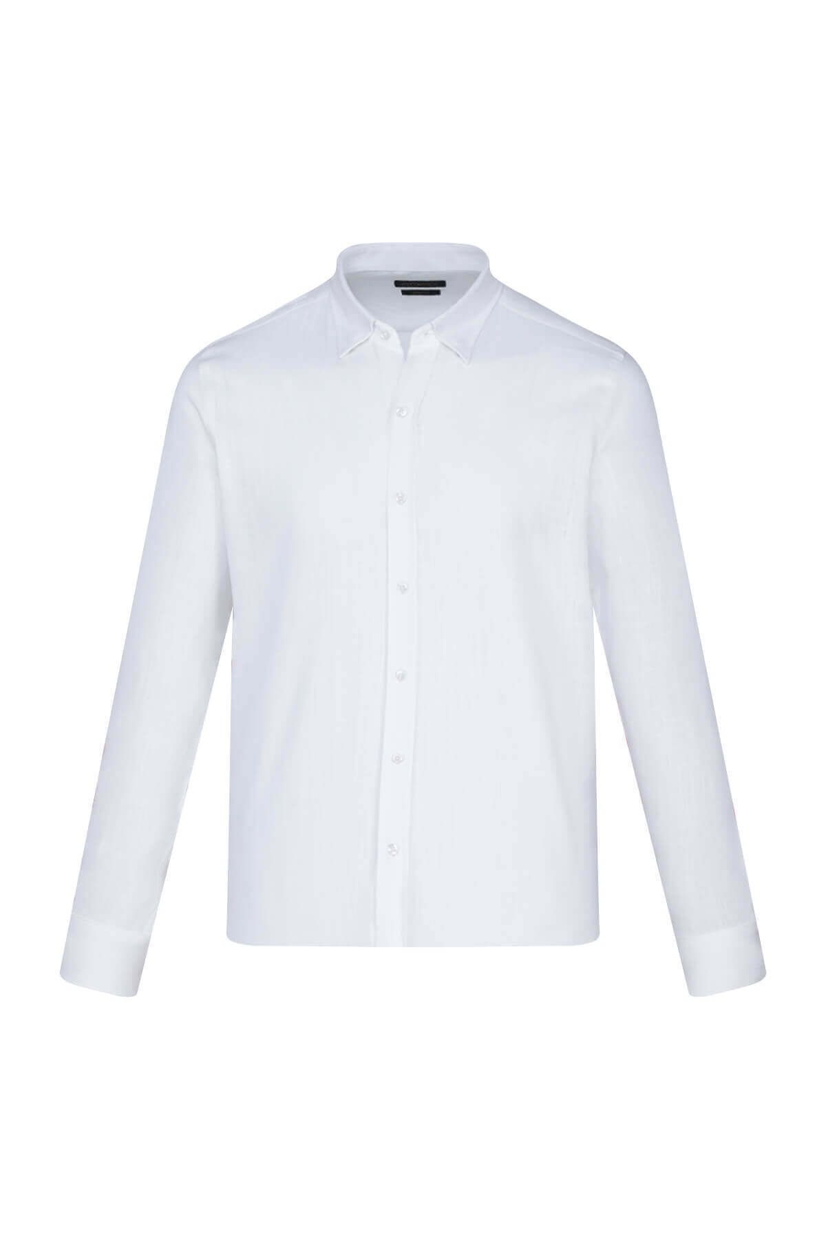 Hatemoğlu Beyaz Comfort Fit 100% Pamuk Düğmeli Yaka Uzun Kollu Casual Gömlek