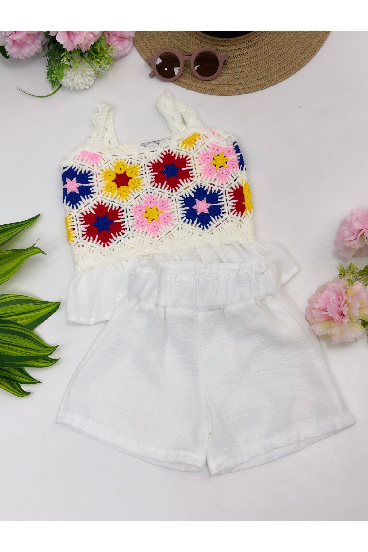 YEDİLALE-Linen Knitted Double Set with Straps [3\10 Age Range] 3