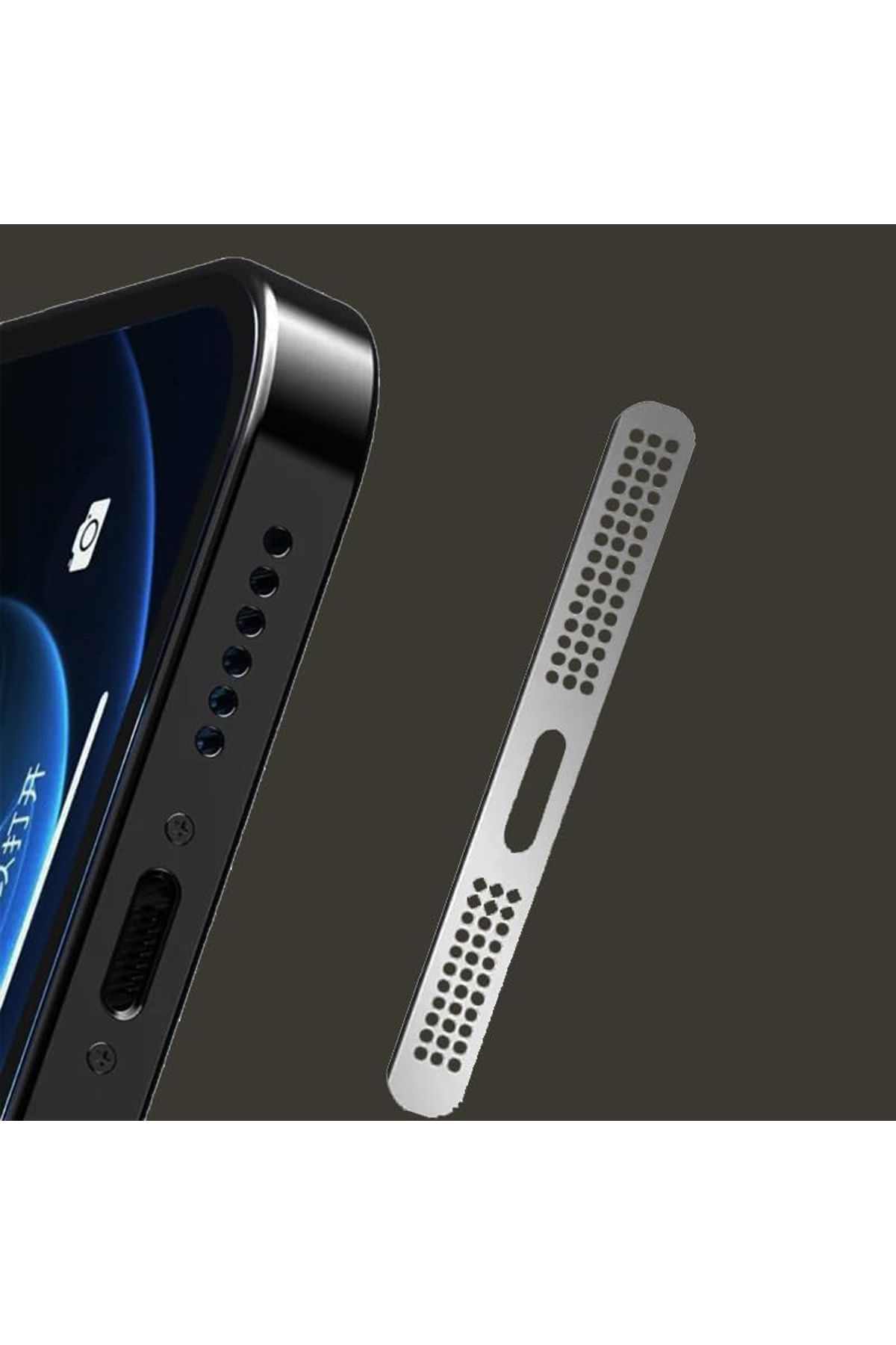 Merwish iPhone 12 ve 16 Arası Düz, Pro, Pro Max ve Plus Uyumlu Hoparlör Toz Koruyucu Sticker – Gümüş