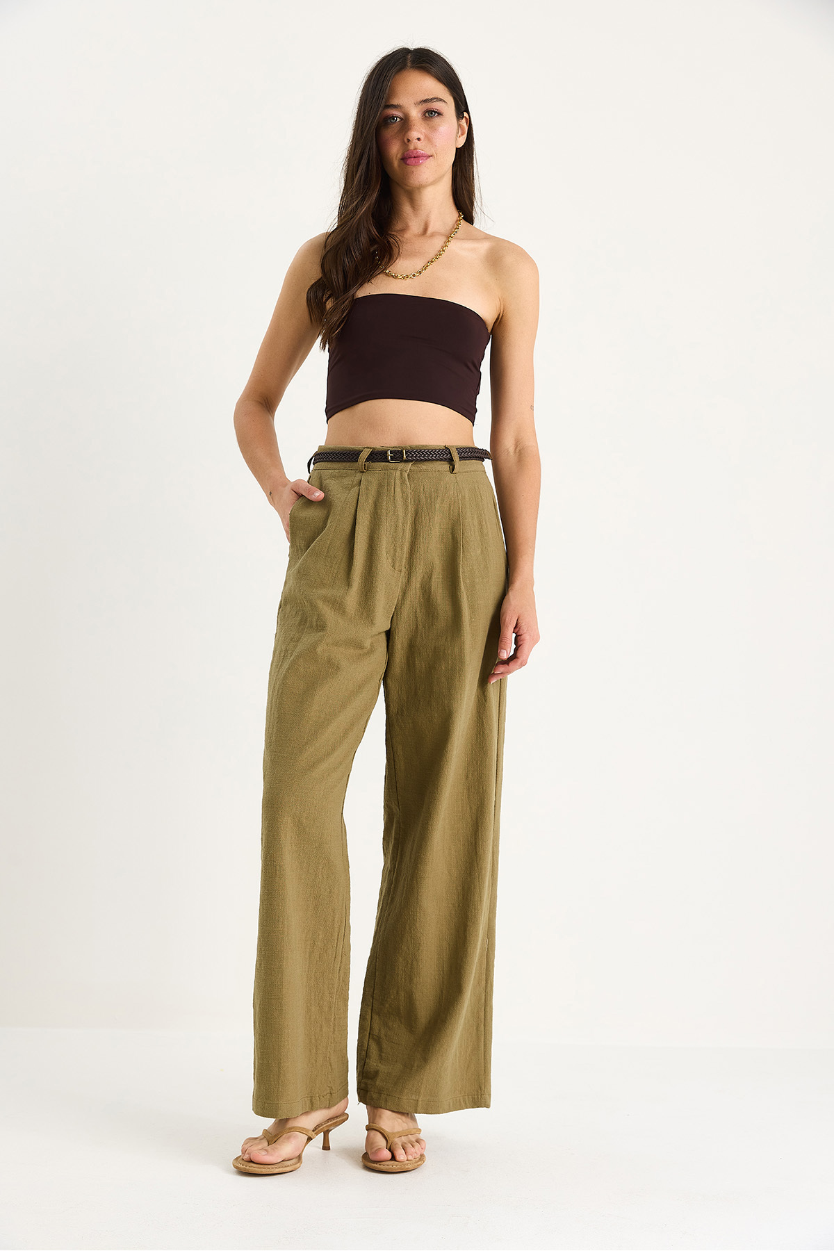 LUCCI Textured Palazzo Pants with Pockets 2