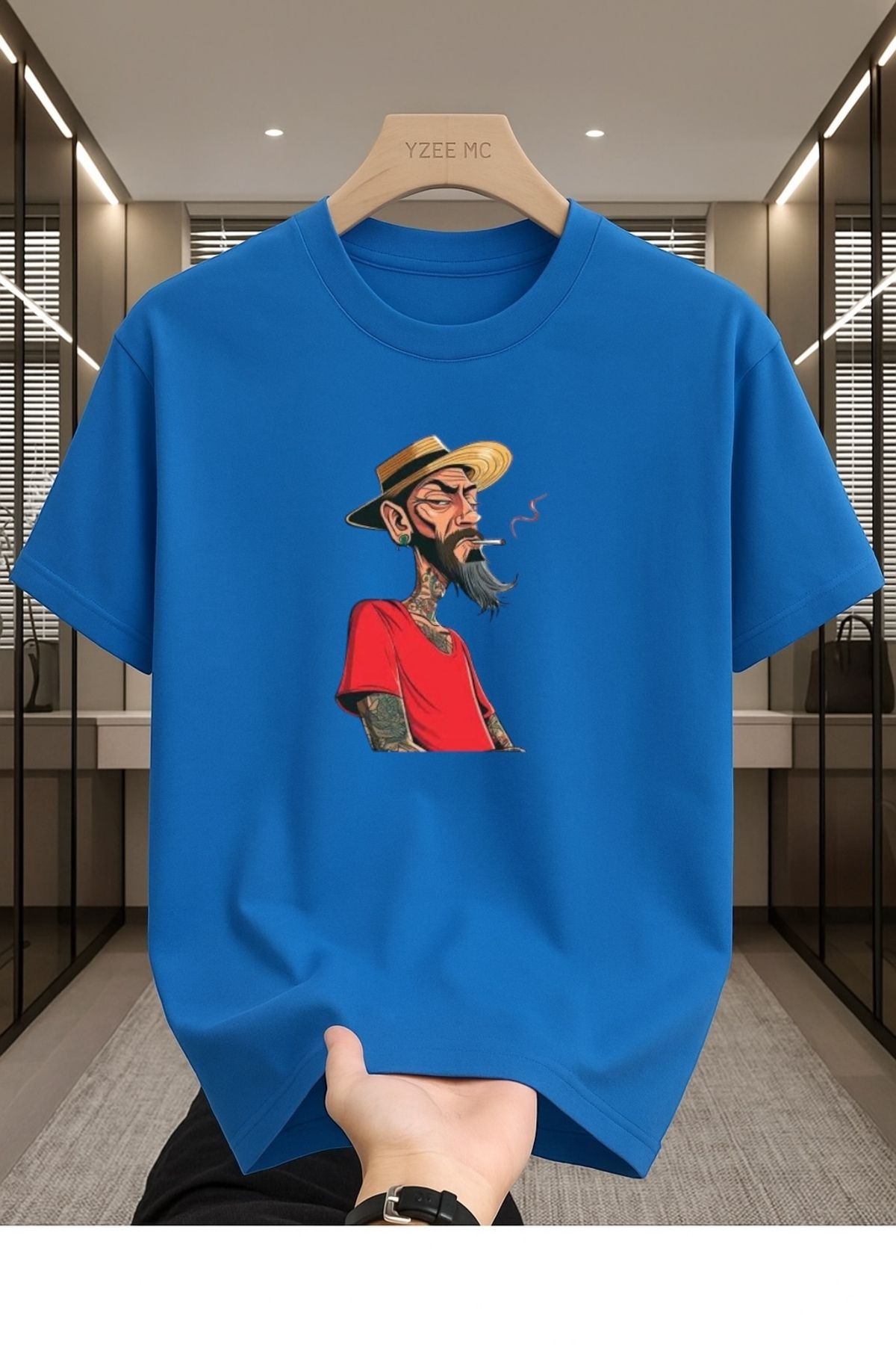 Madali Boutique Gettho Adam Baskılı Unisex Bisiklet Yaka Pamuk Oversize Boyfriend T-Shirt