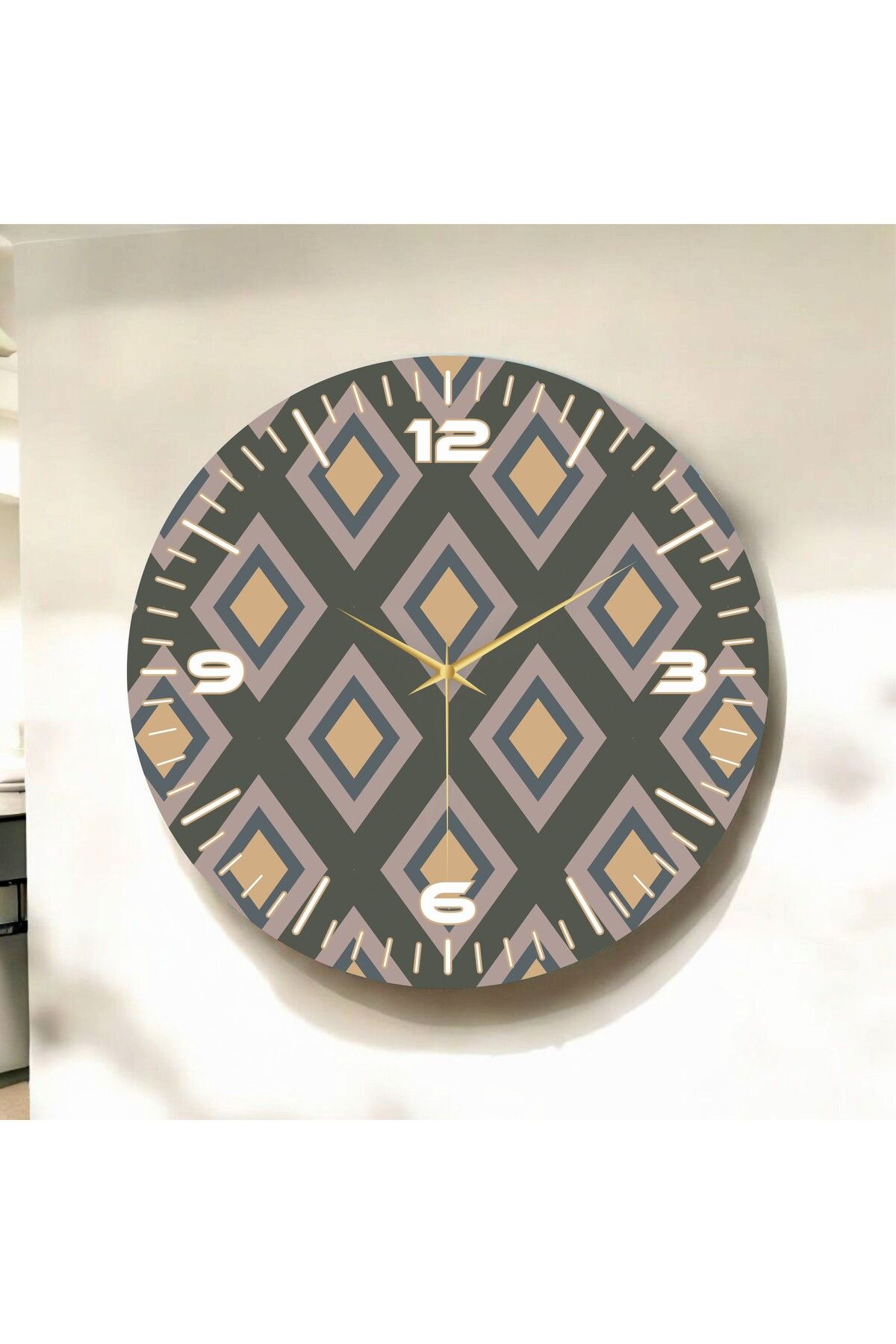 AA Shop Sade Renkli Baskı Baklava Desenli Sayılı Hediyelik Ahşap Sessiz Duvar Saati 50cm