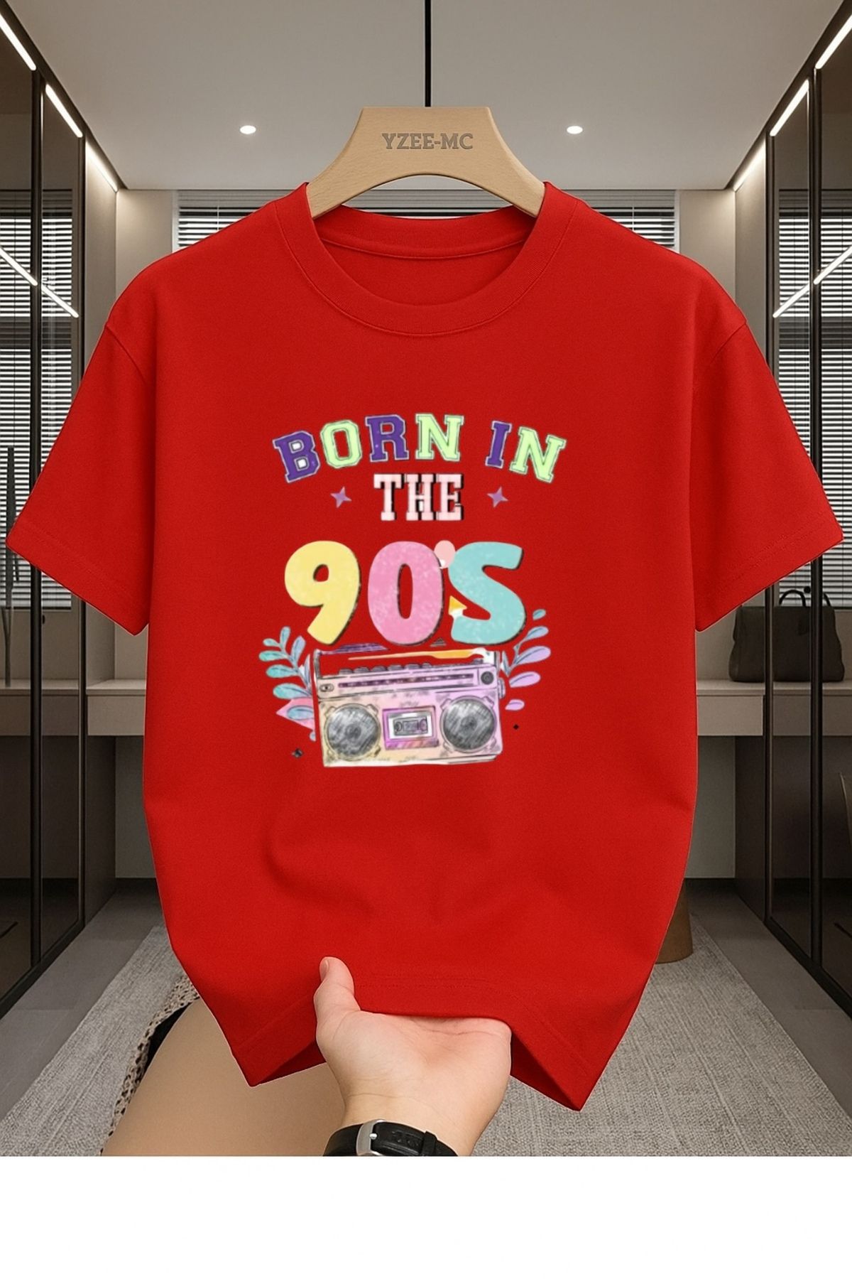 Madali Boutique Bron in The 90s Baskılı Unisex Bisiklet Yaka Pamuk Oversize Boyfriend T-Shirt