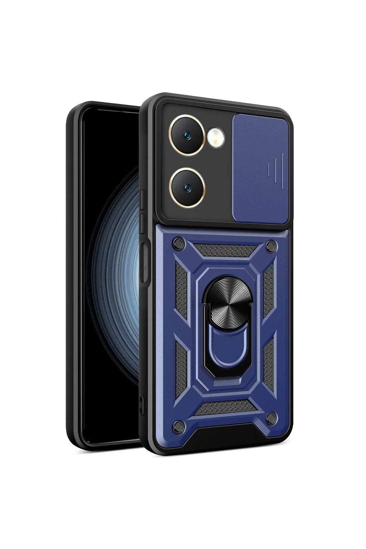 Toptan Bulurum Vivo Y18 Kılıf Pars Lens Yüzüklü Silikon - Lacivert