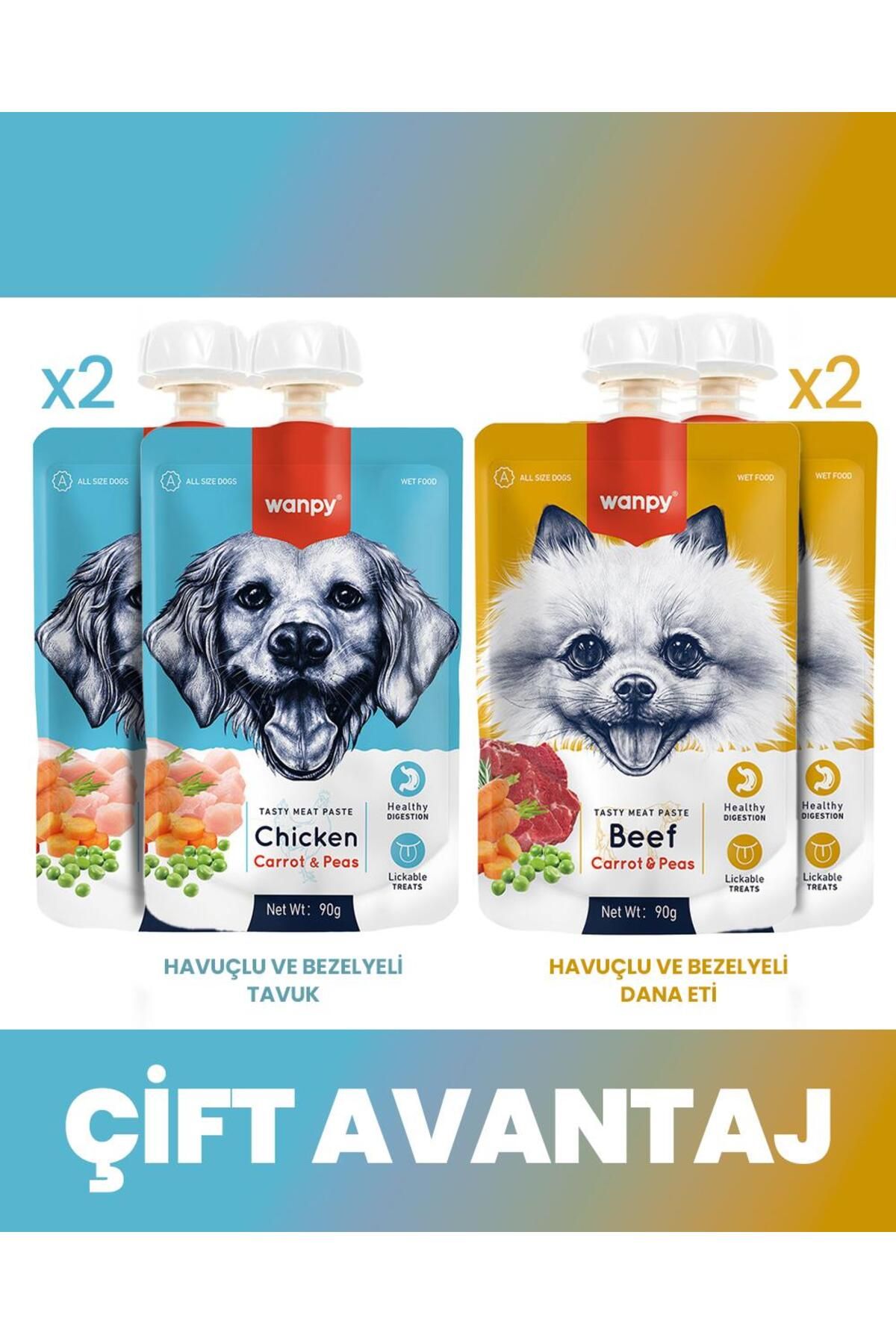Wanpy Köpek Et Ezmesi 2 Lezzet 4lü Paket 4x90gr (Tavuk-Dana)