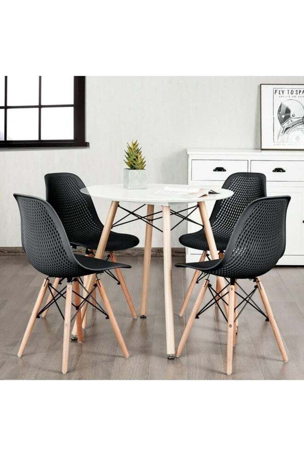 Taimi-Pack of 2 Plastic Chair with Wooden Legs for Office Dining Kitchen Living Room Black 70x40x40cm 5