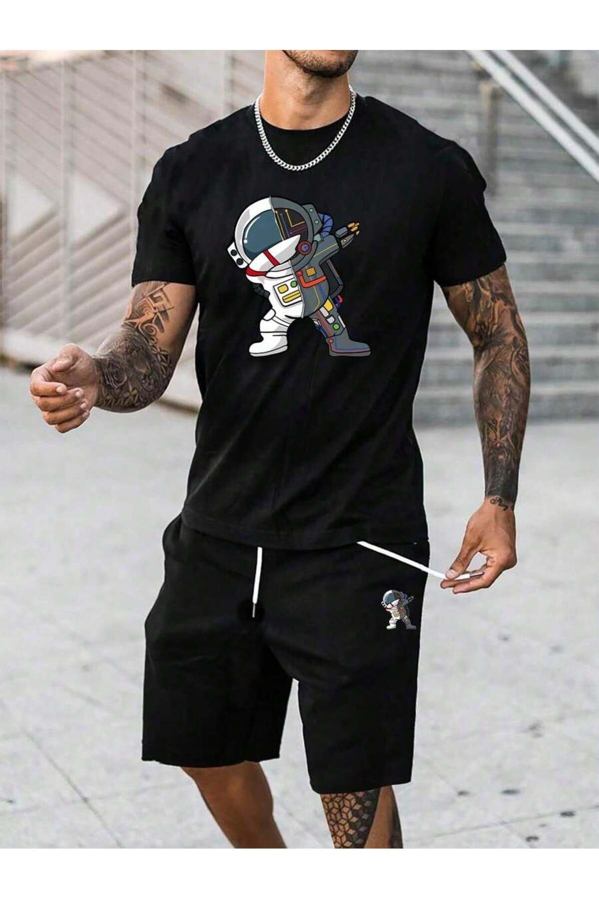 aynewmoda Men's T-shirt and shorts set Men's T-shirt and shorts set with a man's print