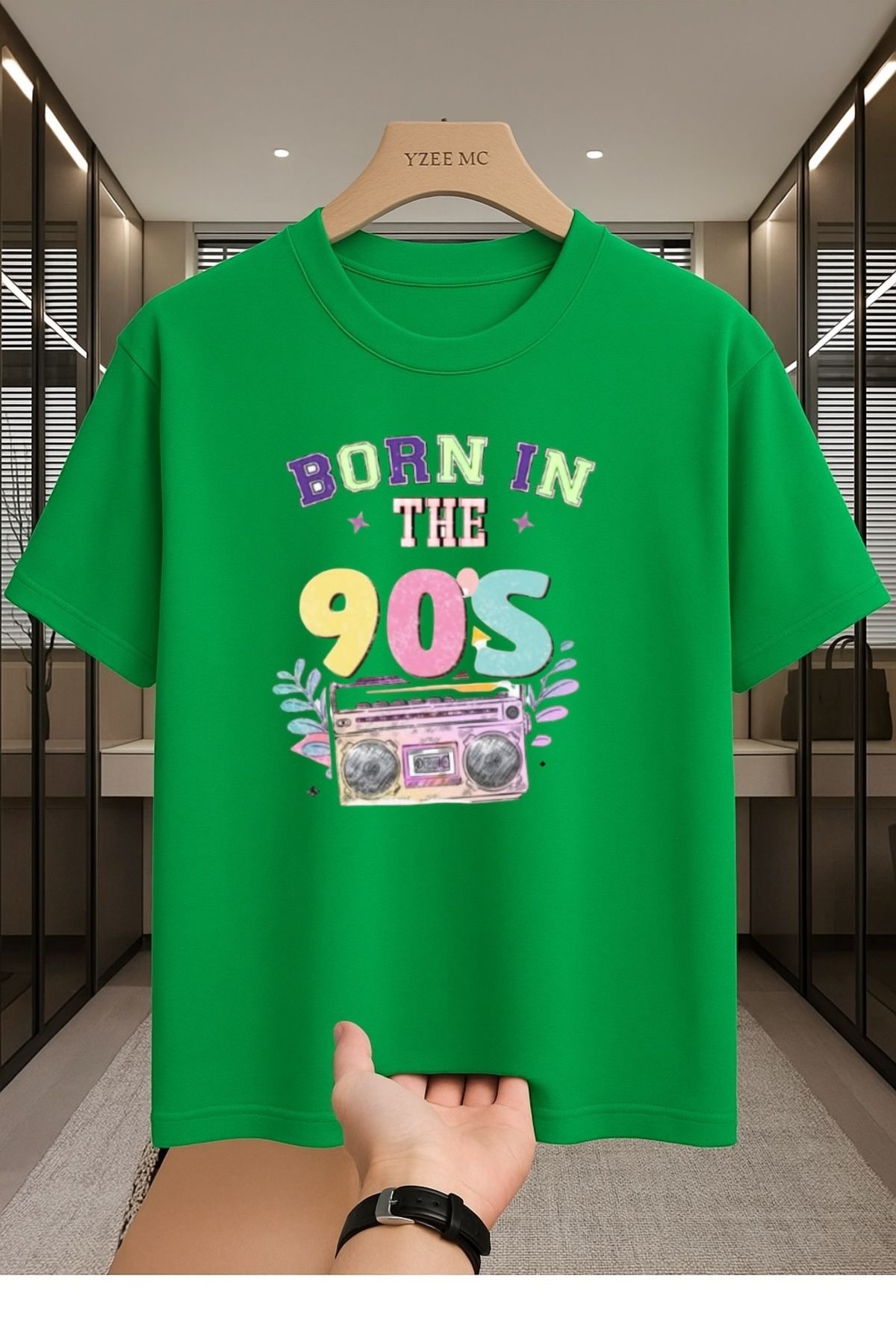 Madali Boutique Bron in The 90s Baskılı Unisex Bisiklet Yaka Pamuk Oversize Boyfriend T-Shirt
