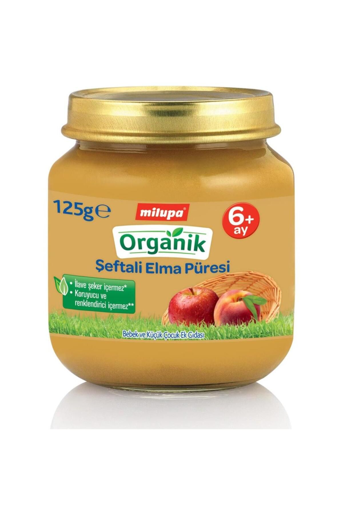 Toptan Bulurum Milupa Organik Şeftali Elma Püreli Kavanoz Maması 125 Gr