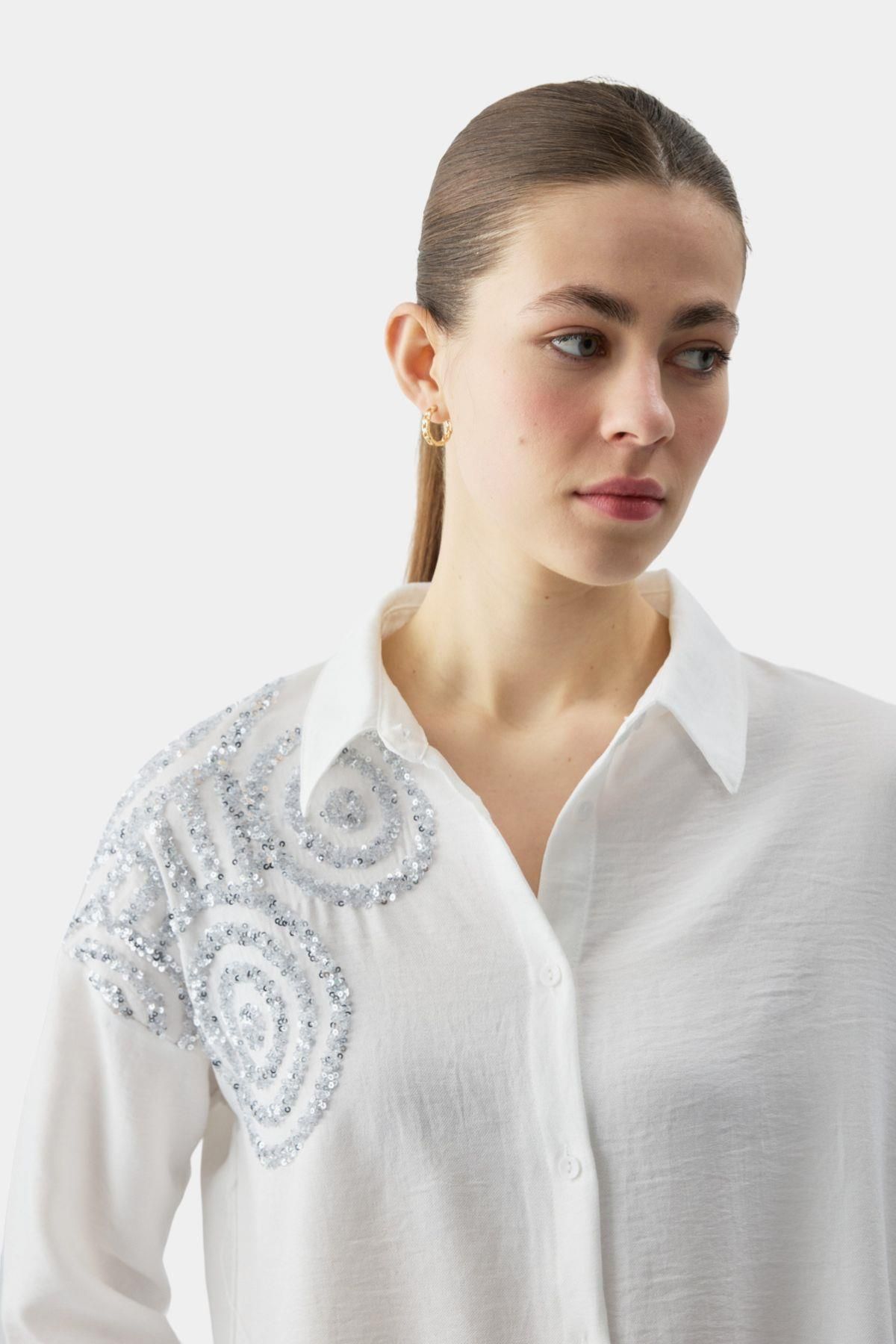 Esswaap-Sequin Patterned Tunic Ecru 3